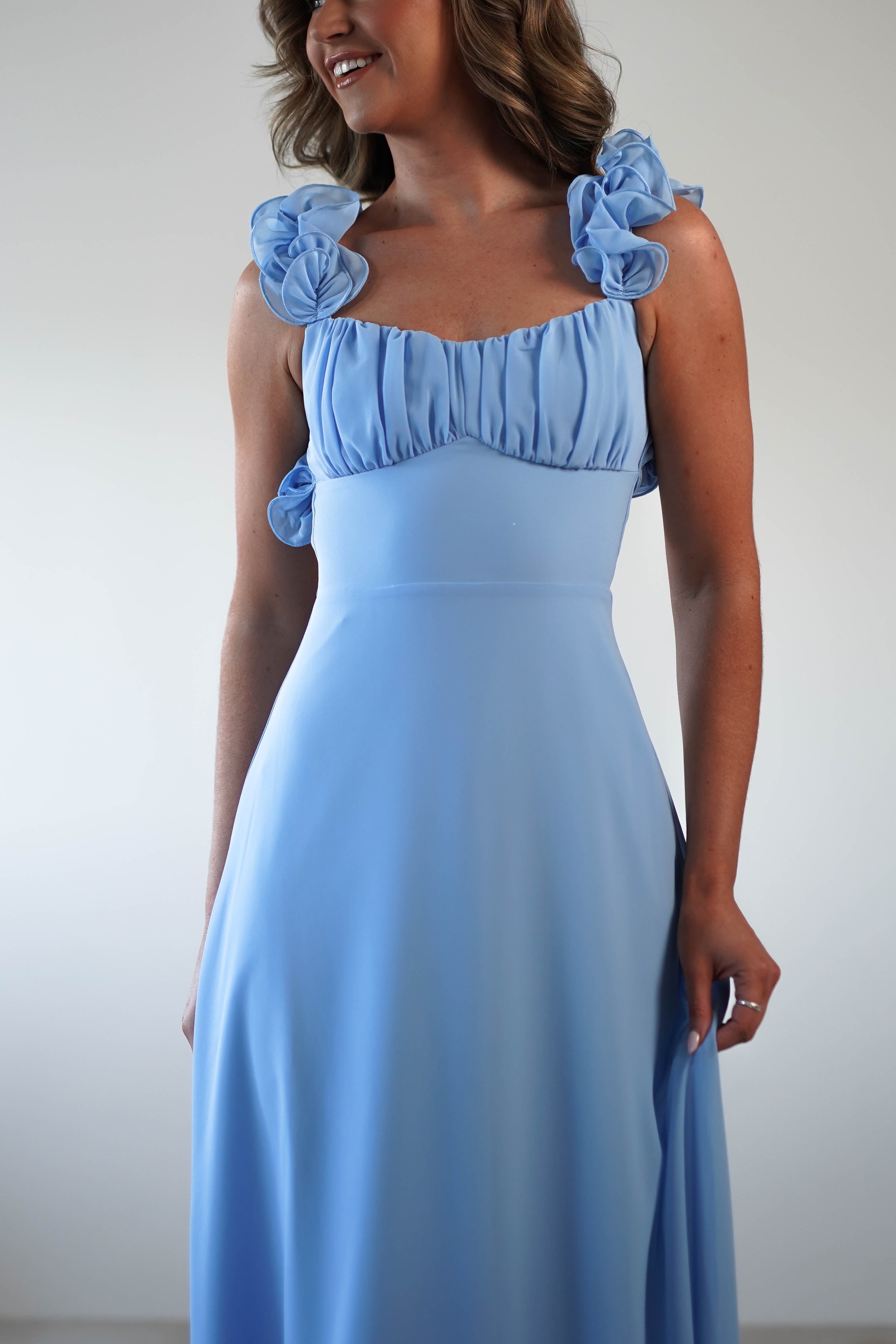 Sadie Ruffle Sleeve Maxi Dress Blue | Wedding Guest Dress | Maxi | Oh Hello Clothing