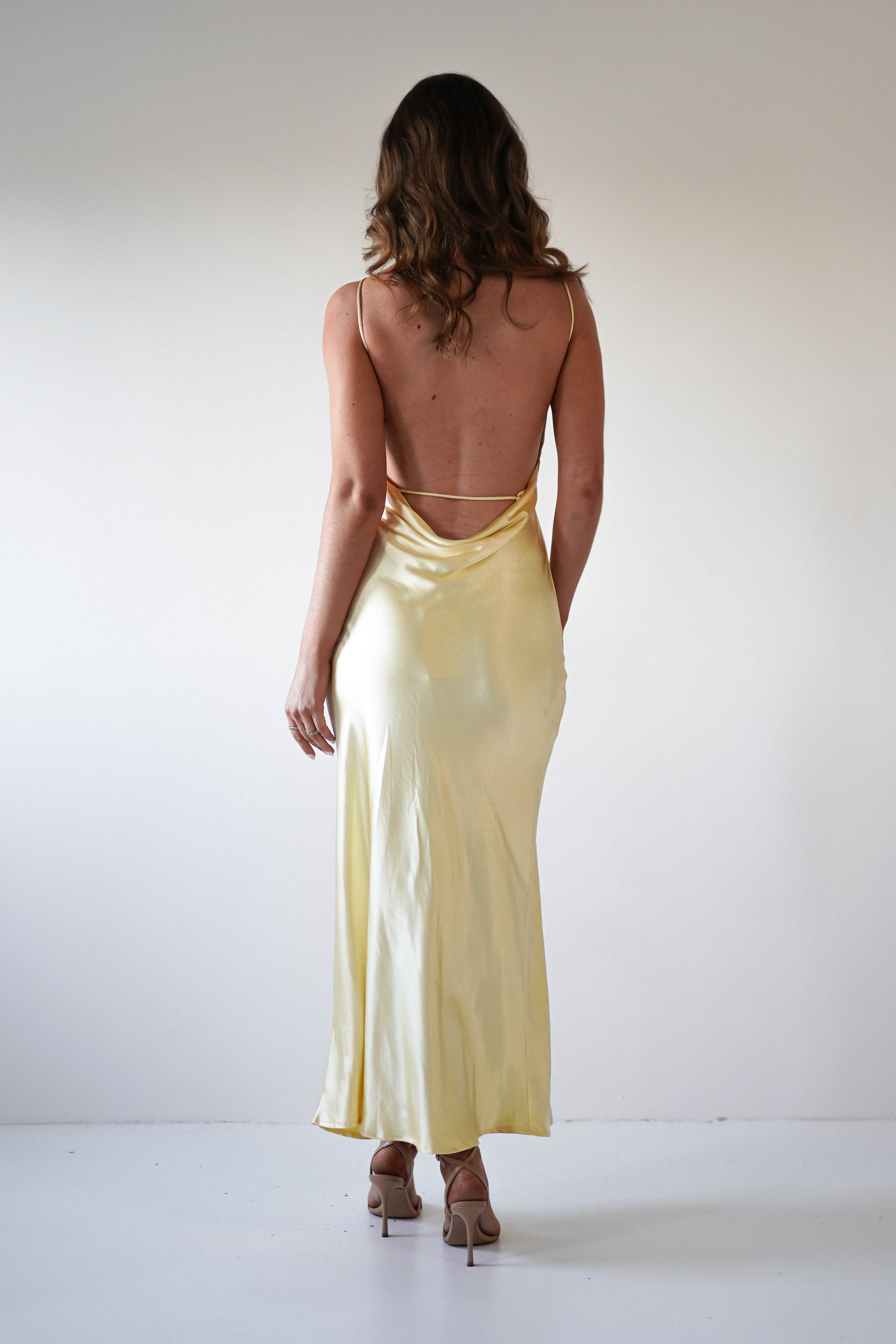 Bayleigh Soft Satin Maxi Dress Yellow | Wedding Guest Dress | Maxi | Satin | Oh Hello Clothing