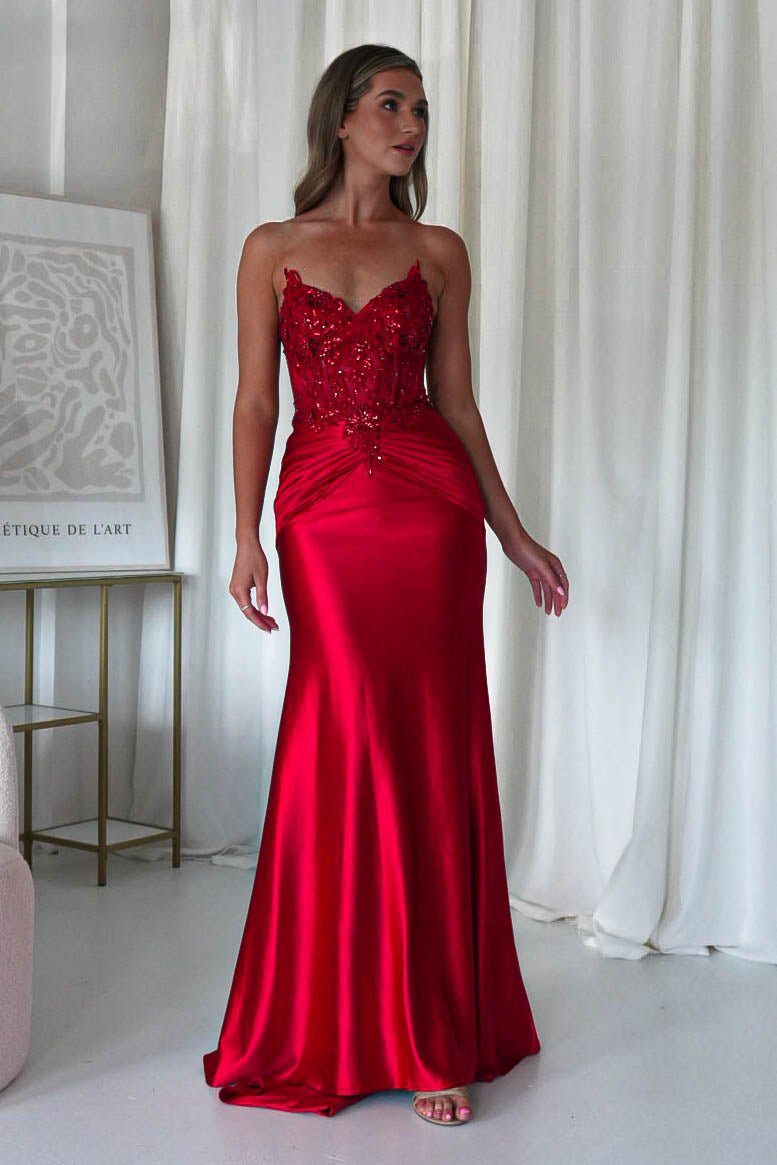 Raquel Bodycon Embellished Gown | Red | Debs & Prom | Formal Gown | Oh Hello Clothing