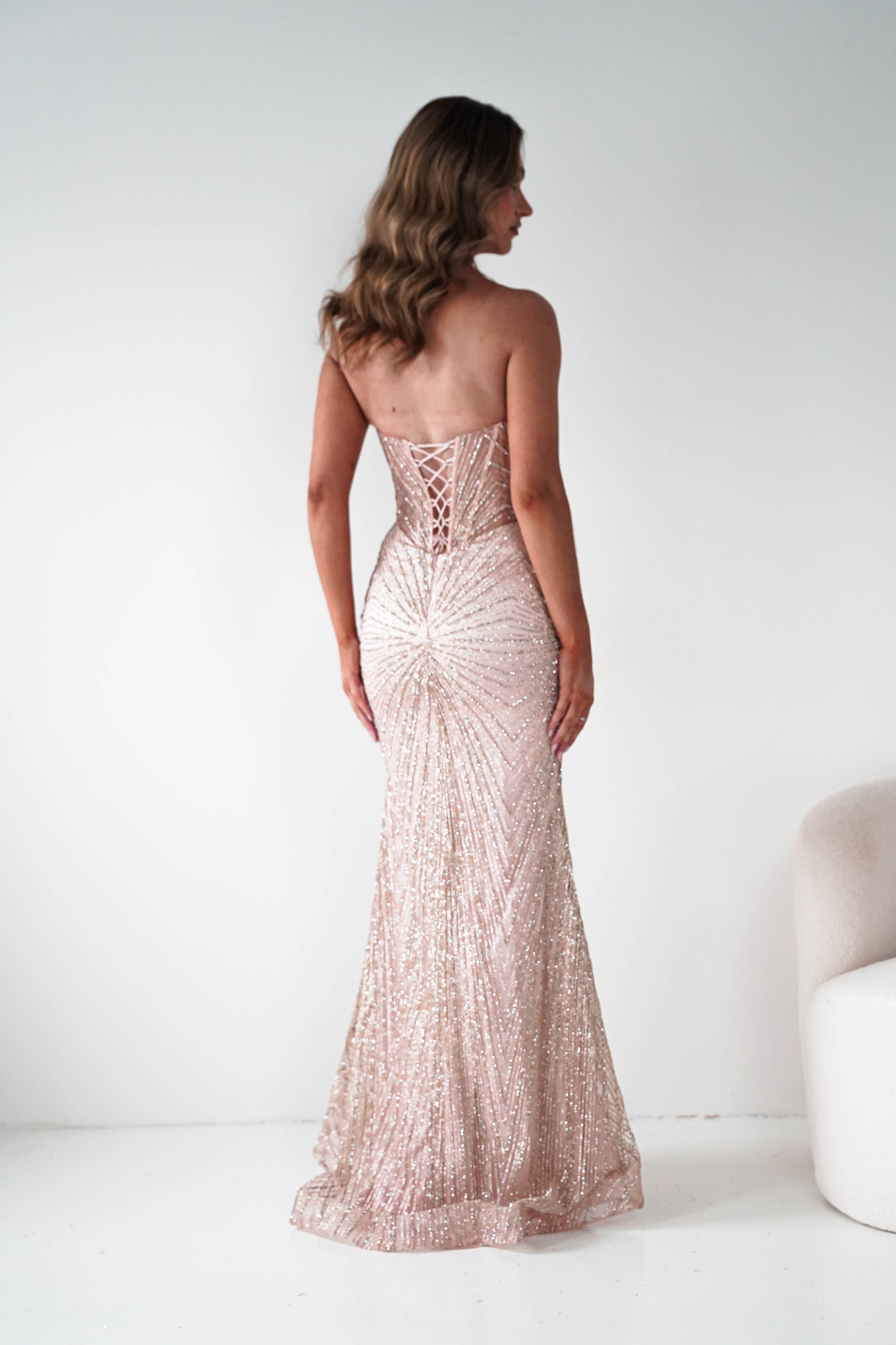 Oh Hello Clothing Dresses 1*DONE -Cinderalla- Rose gold- Beaded Corset Gown