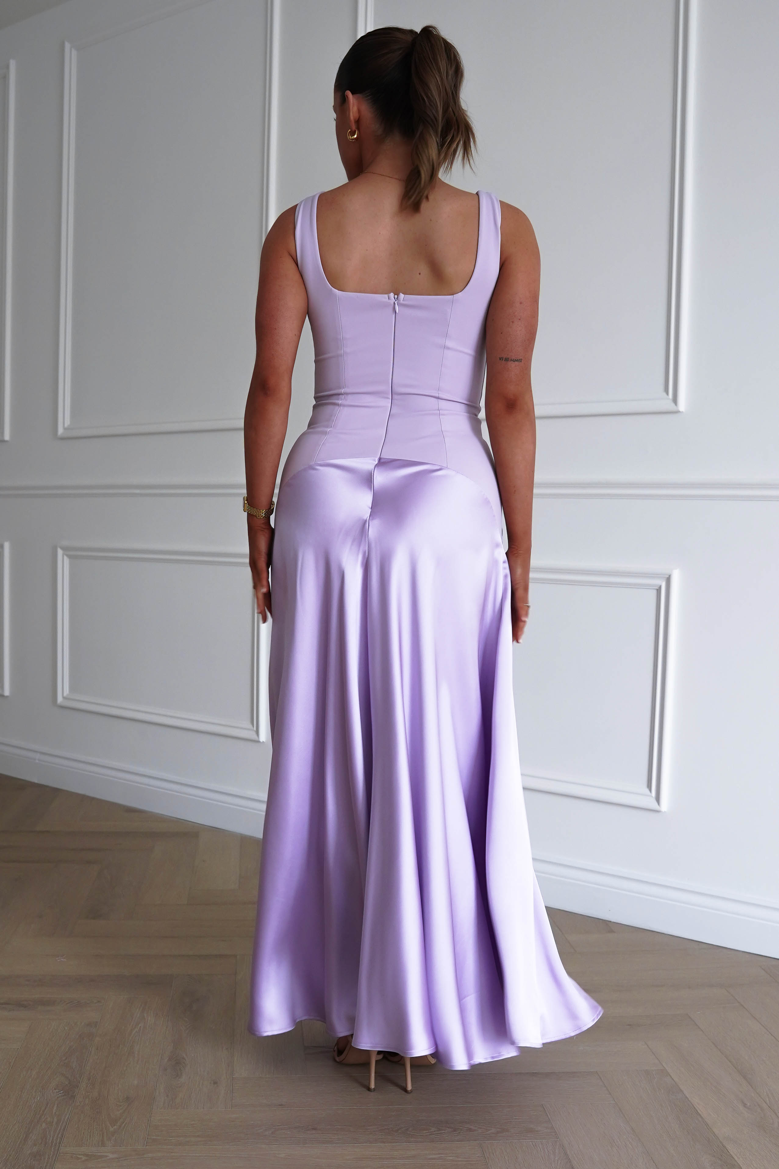 Oh Hello Clothing Dresses > Prom Dresses 1* DONE - Elena Square Neck Soft Satin Maxi Dress | Lilac