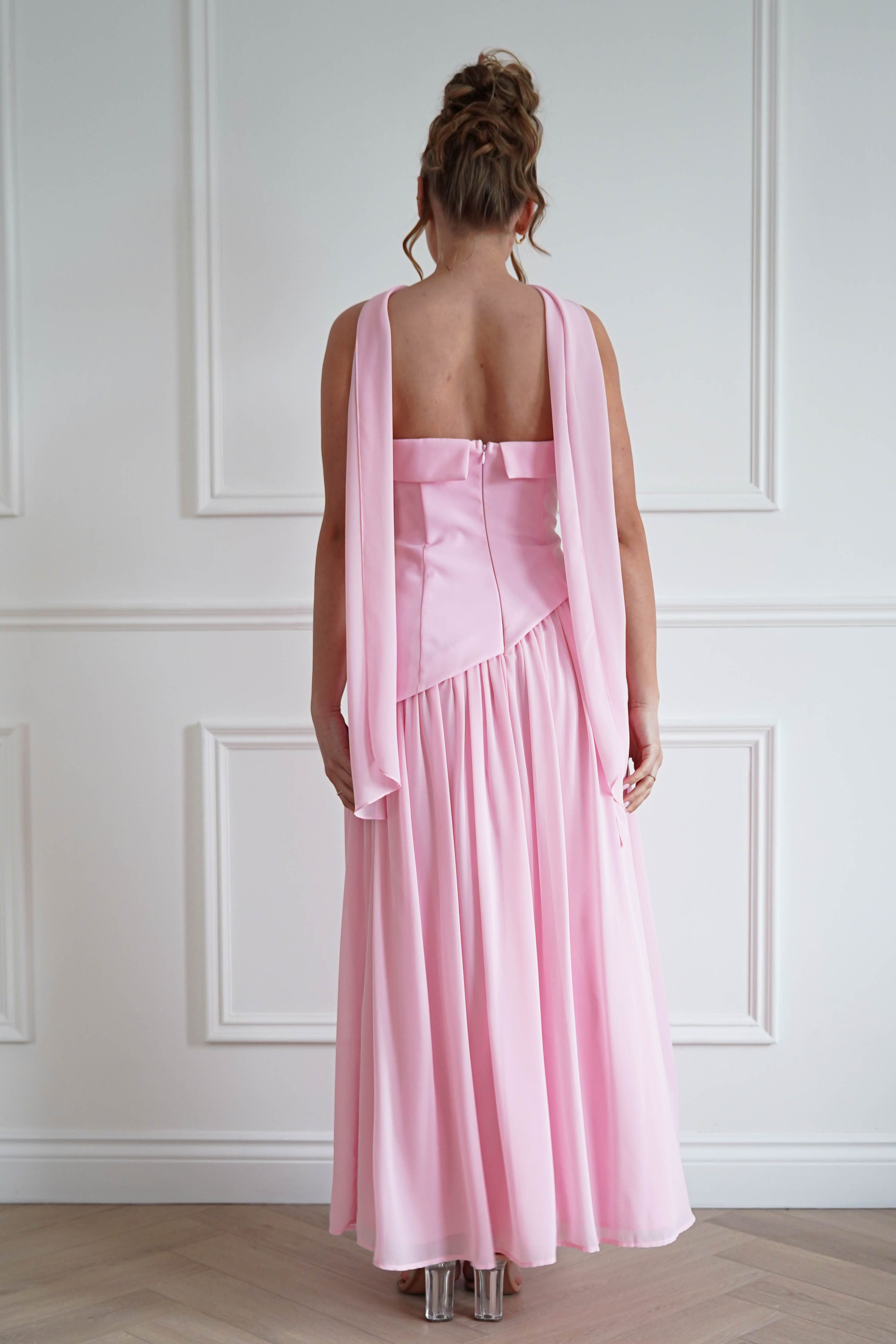 Oh Hello Clothing Women > Clothing > Dresses 1*Done- Elva Strapless Asymmetric Waist Maxi Dress |Pink