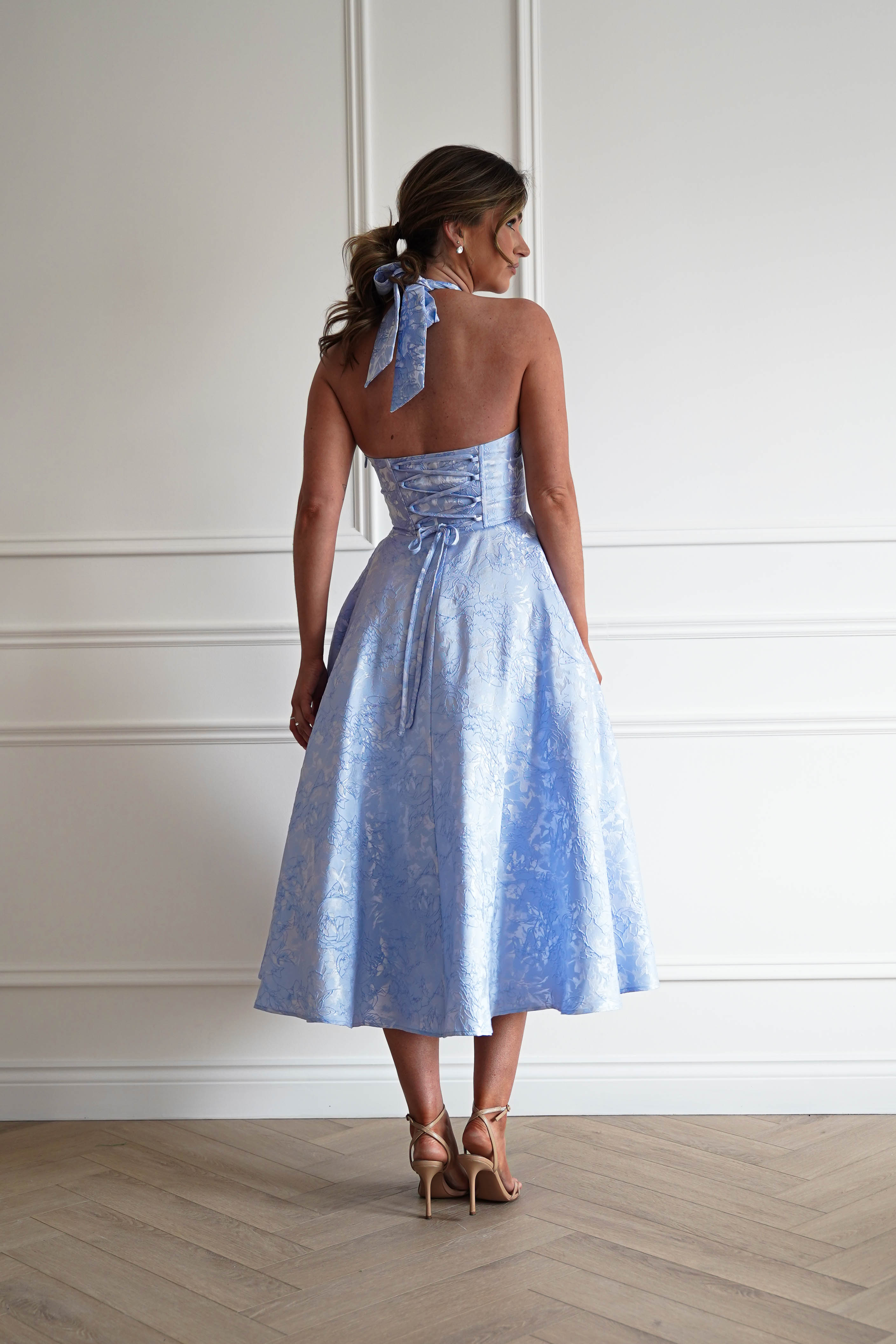 Oh Hello Clothing Women > Clothing > Dresses 1*DONE- FP- 527016-BLUE Jacquard Plunge Midi Dress (Copy)