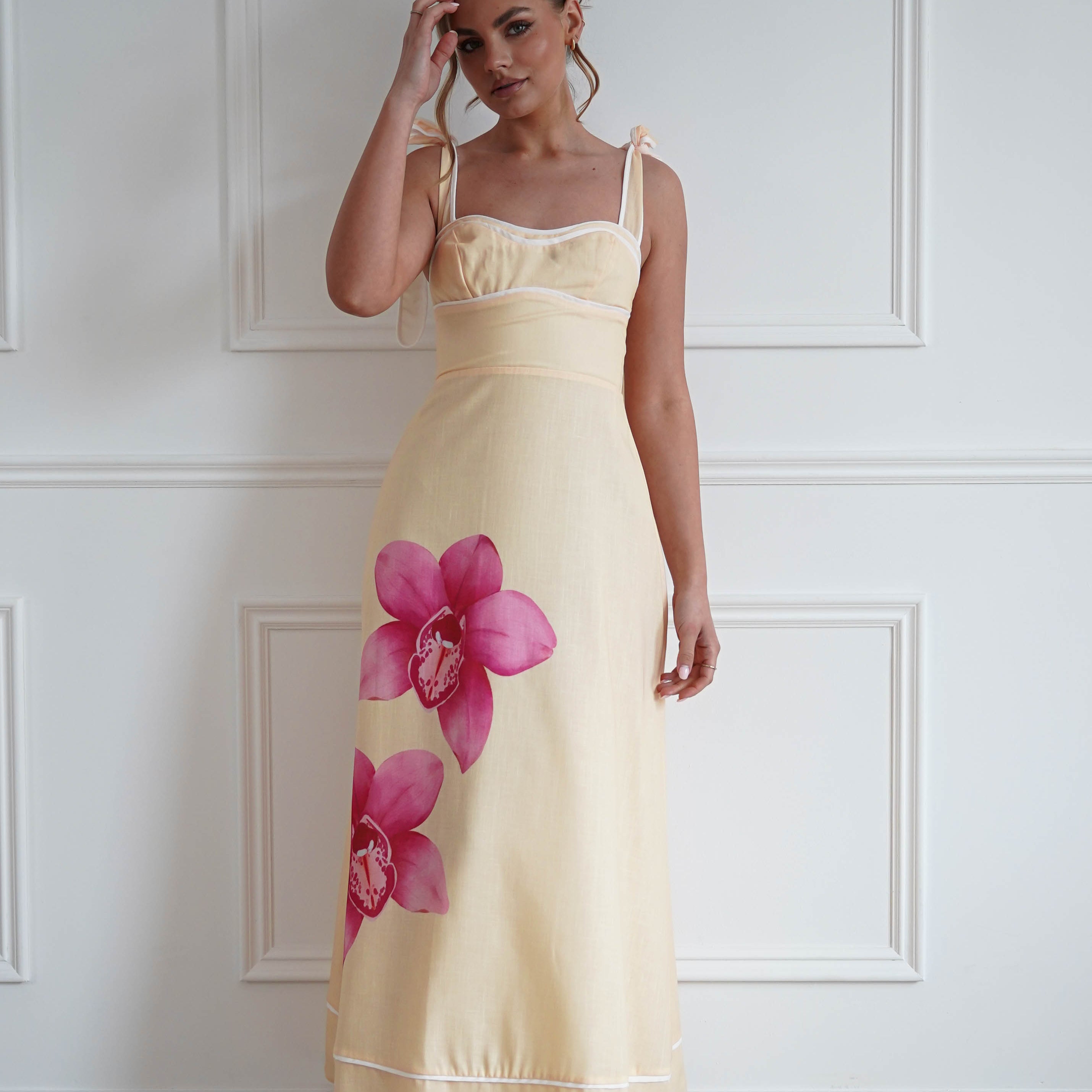 Oh Hello Clothing Women > Clothing > Dresses 1*DONE- Hamptons Floral Sweetheart Maxi Dress | Yellow
