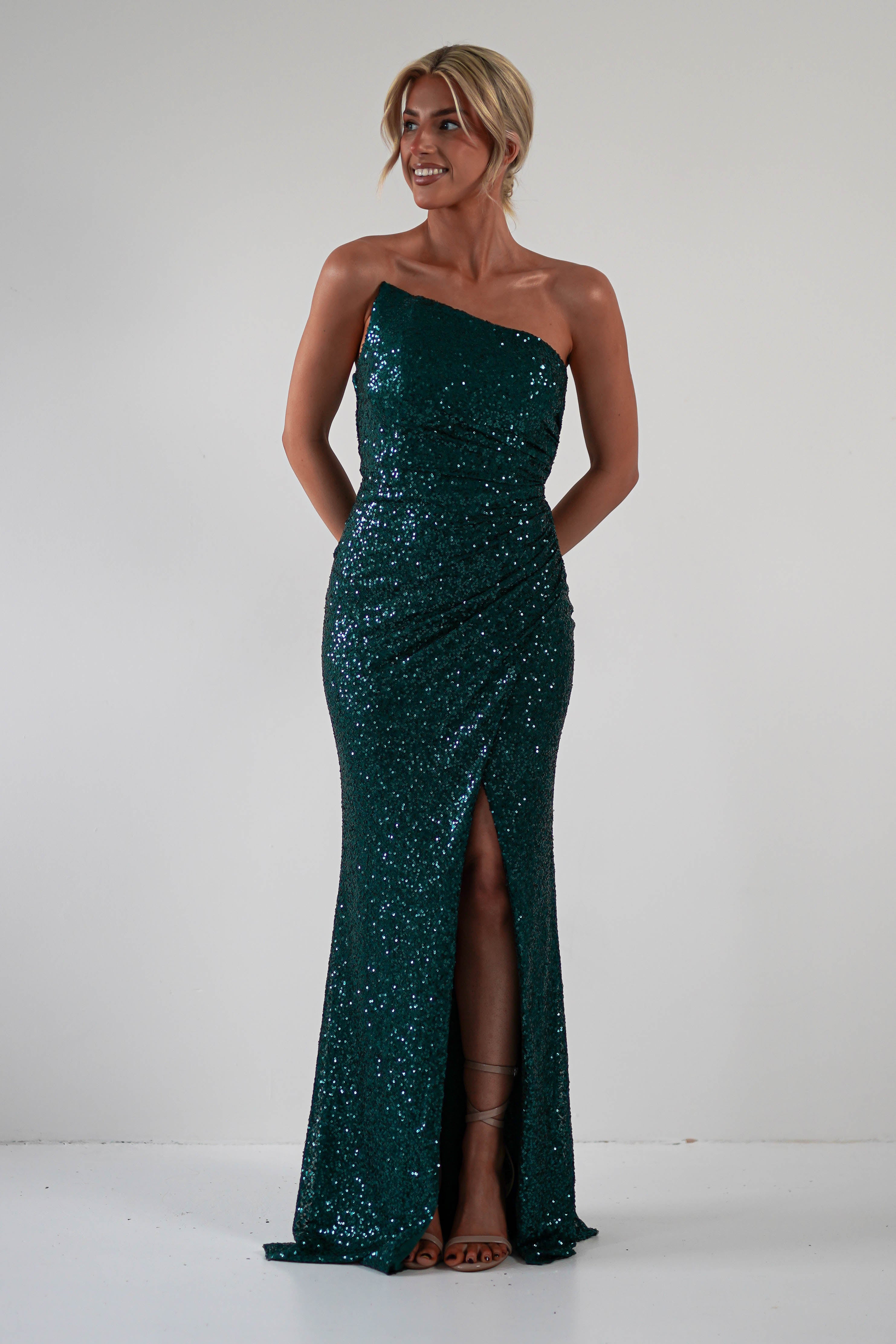 Mabel Strapless Sequin Gown | Emerald Green | Debs & Prom | Formal Gown | Oh Hello Clothing