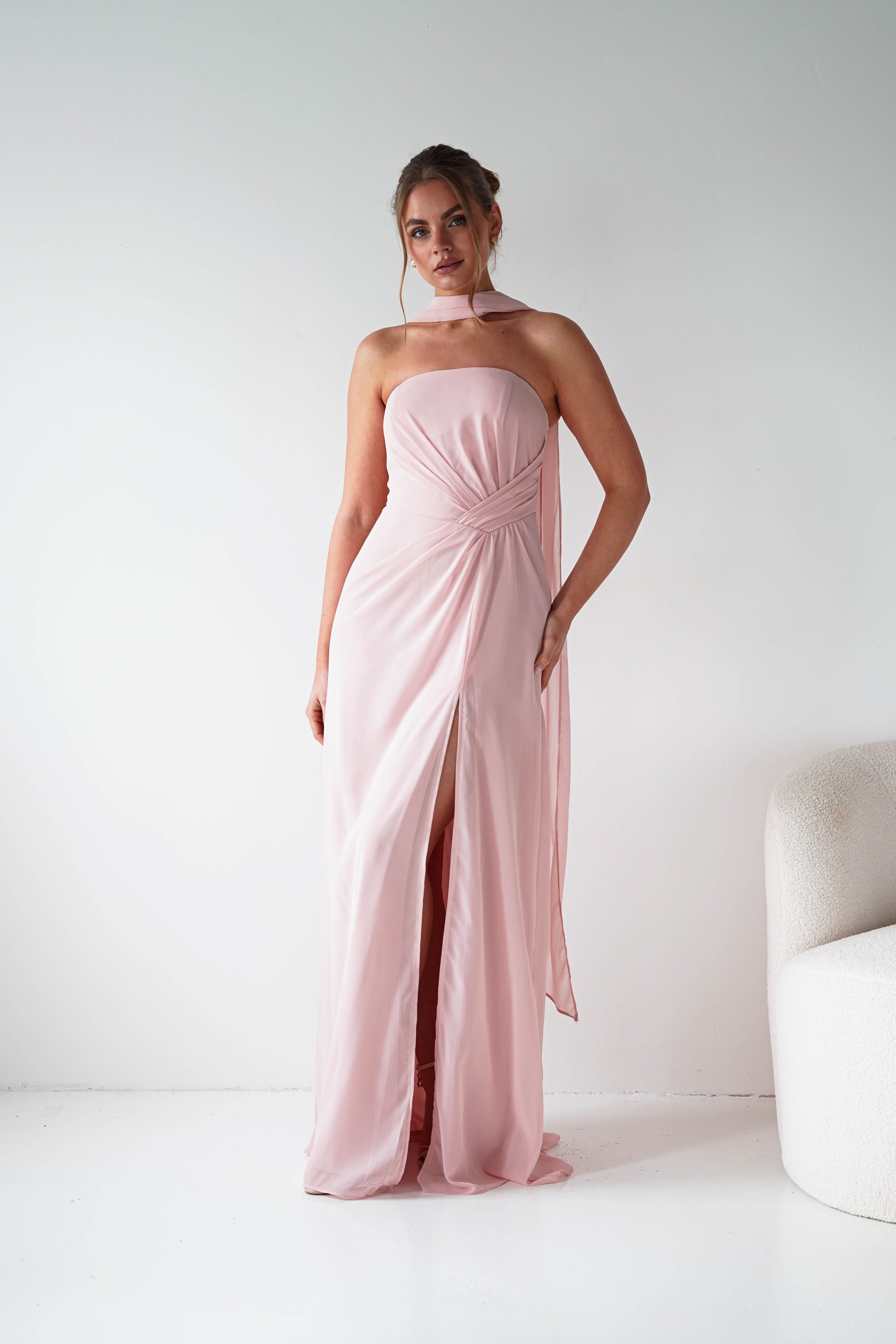 Oh Hello Clothing Women > Clothing > Dresses 1*DONE - MANIJU- MF23090-PINK Strapless Maxi Dress with Matching Scarf (Copy)