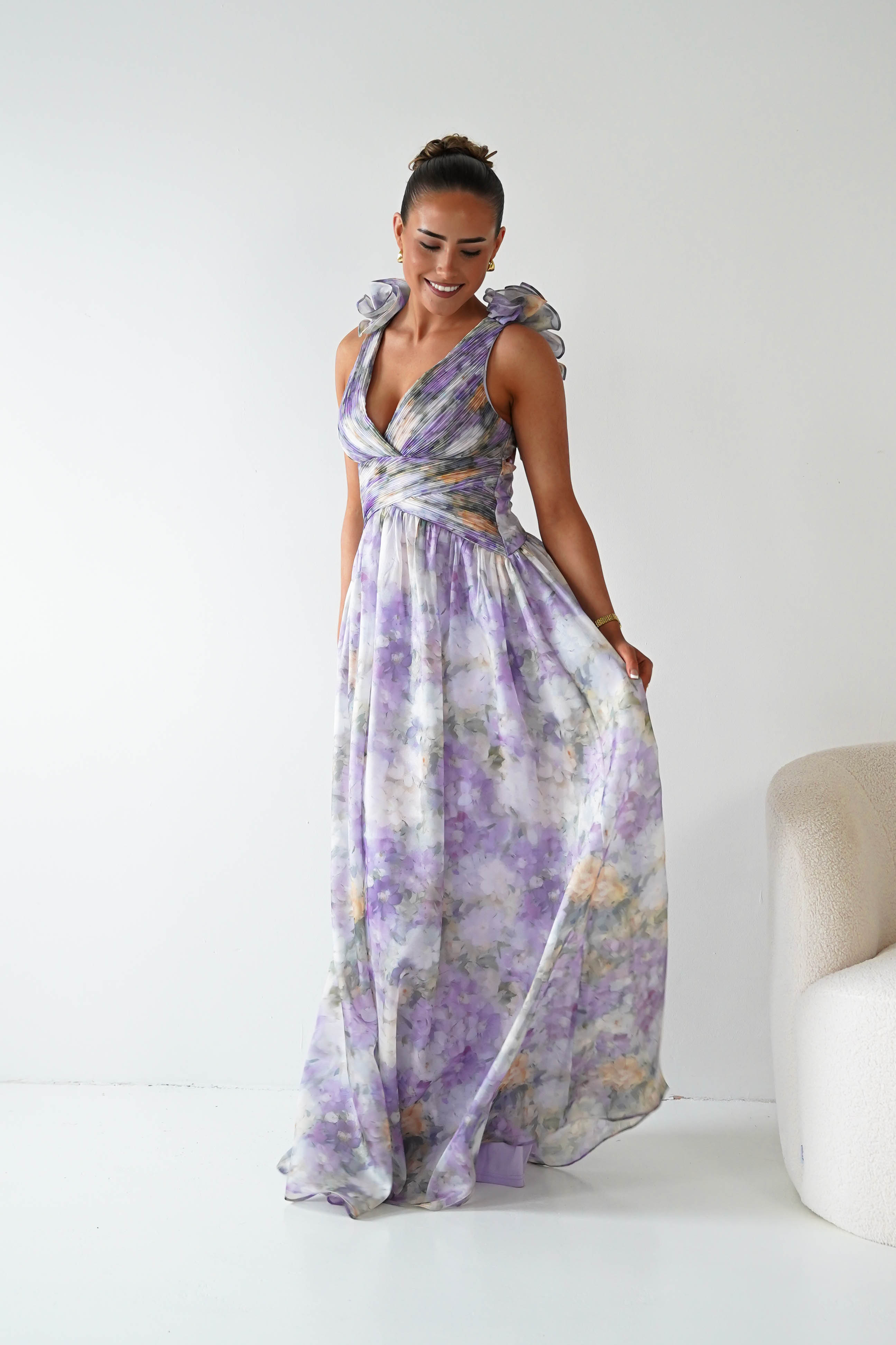 Oh Hello Clothing Women > Clothing > Dresses 1*DONE - MANIJU-MF25105-Floral Maxi Dress with Ruffle Detail