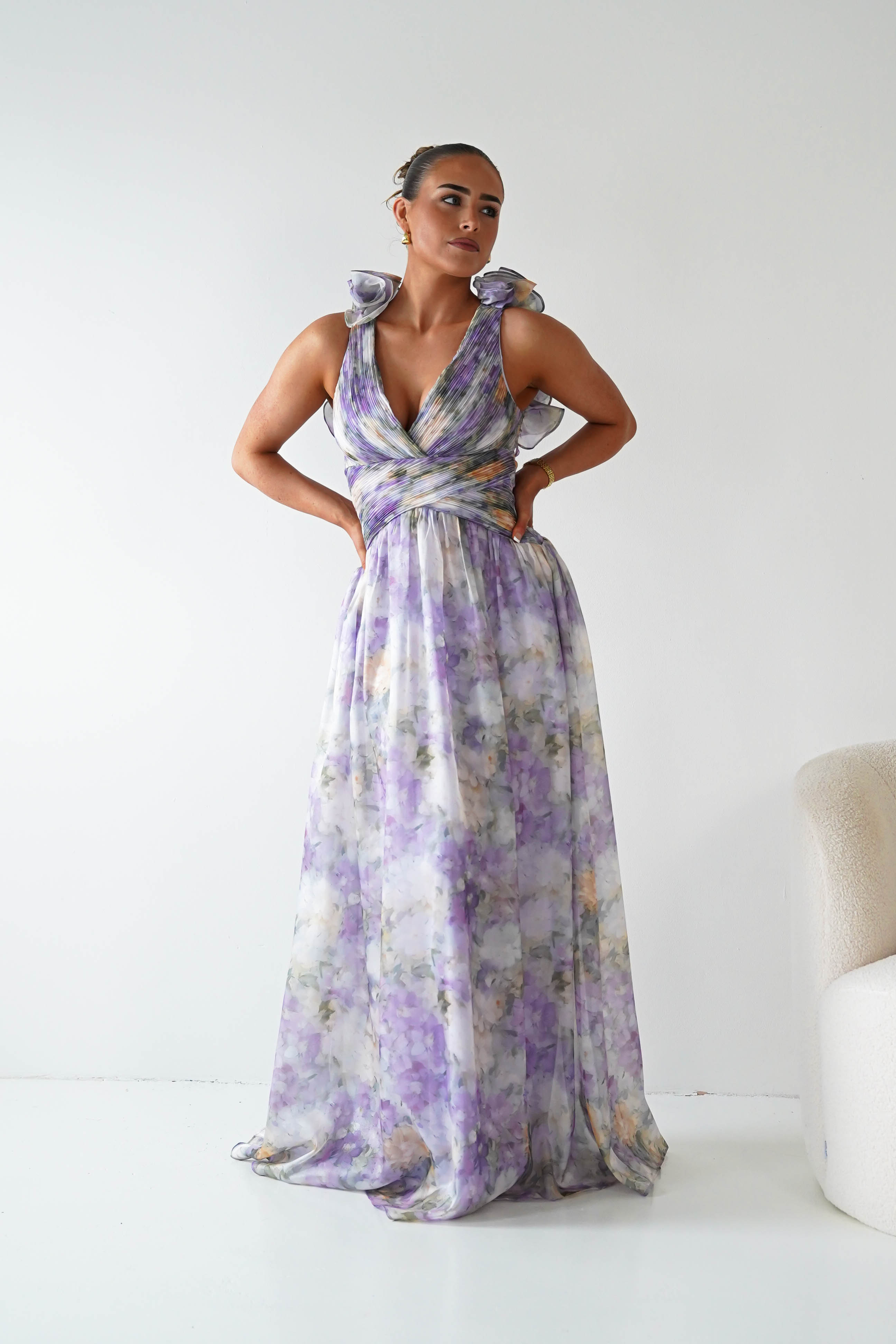 Oh Hello Clothing Women > Clothing > Dresses 1*DONE - MANIJU-MF25105-Floral Maxi Dress with Ruffle Detail
