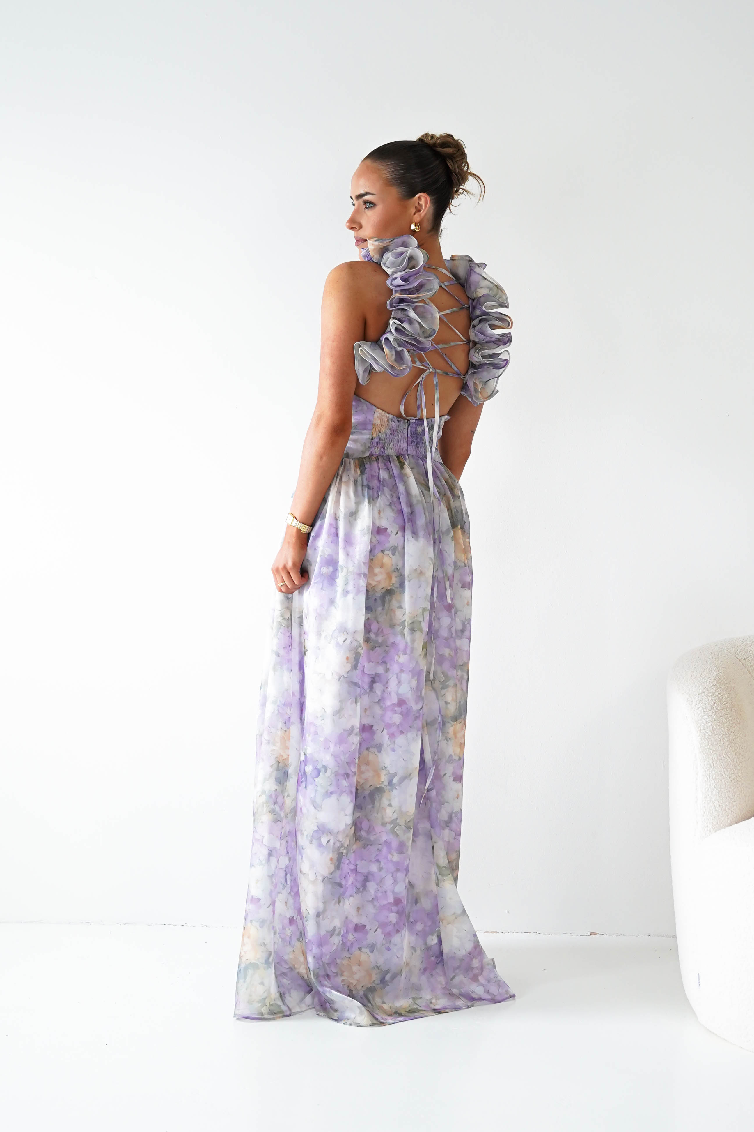 Oh Hello Clothing Women > Clothing > Dresses 1*DONE - MANIJU-MF25105-Floral Maxi Dress with Ruffle Detail