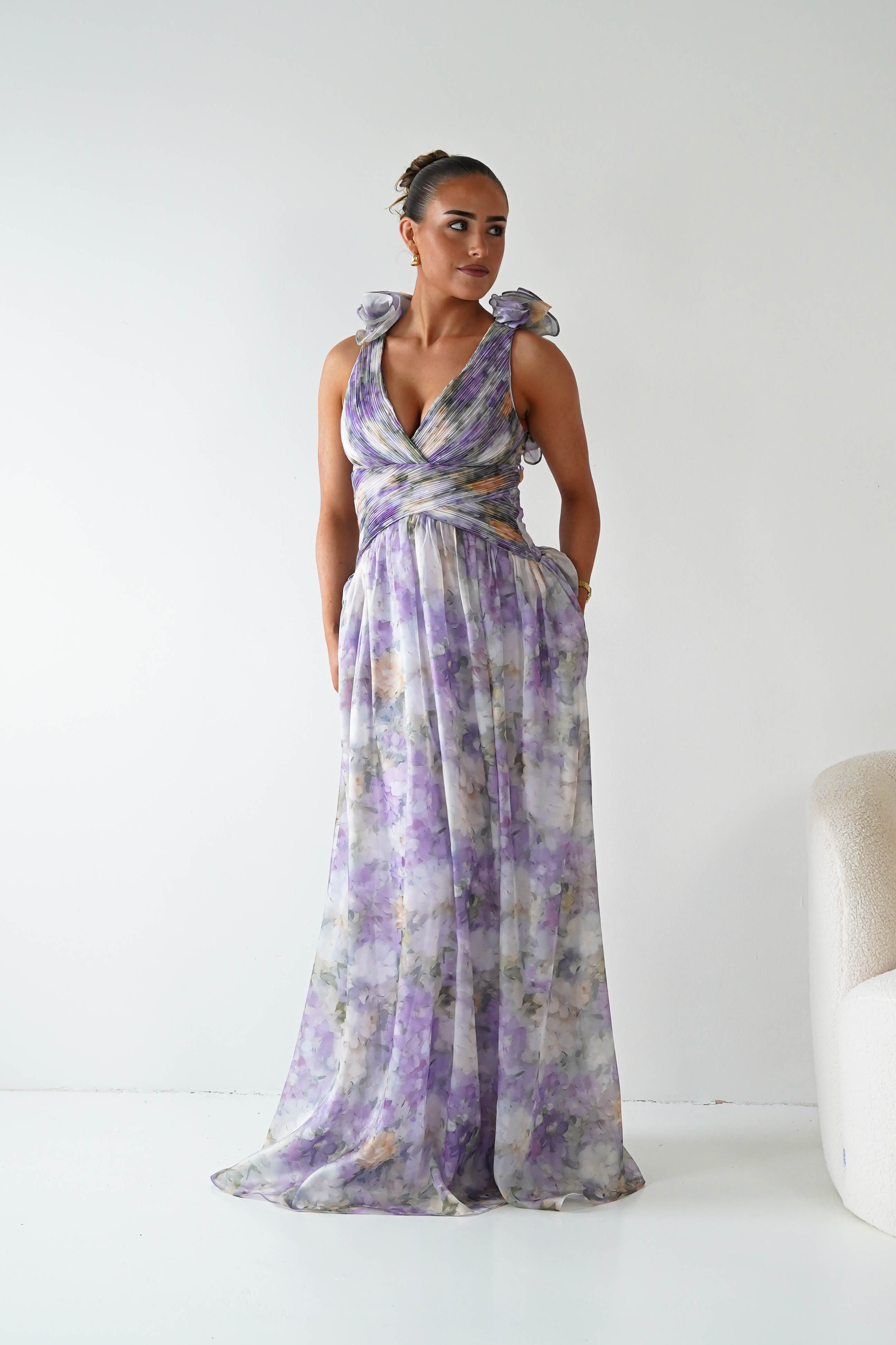 Oh Hello Clothing Women > Clothing > Dresses 1*DONE - MANIJU-MF25105-Floral Maxi Dress with Ruffle Detail