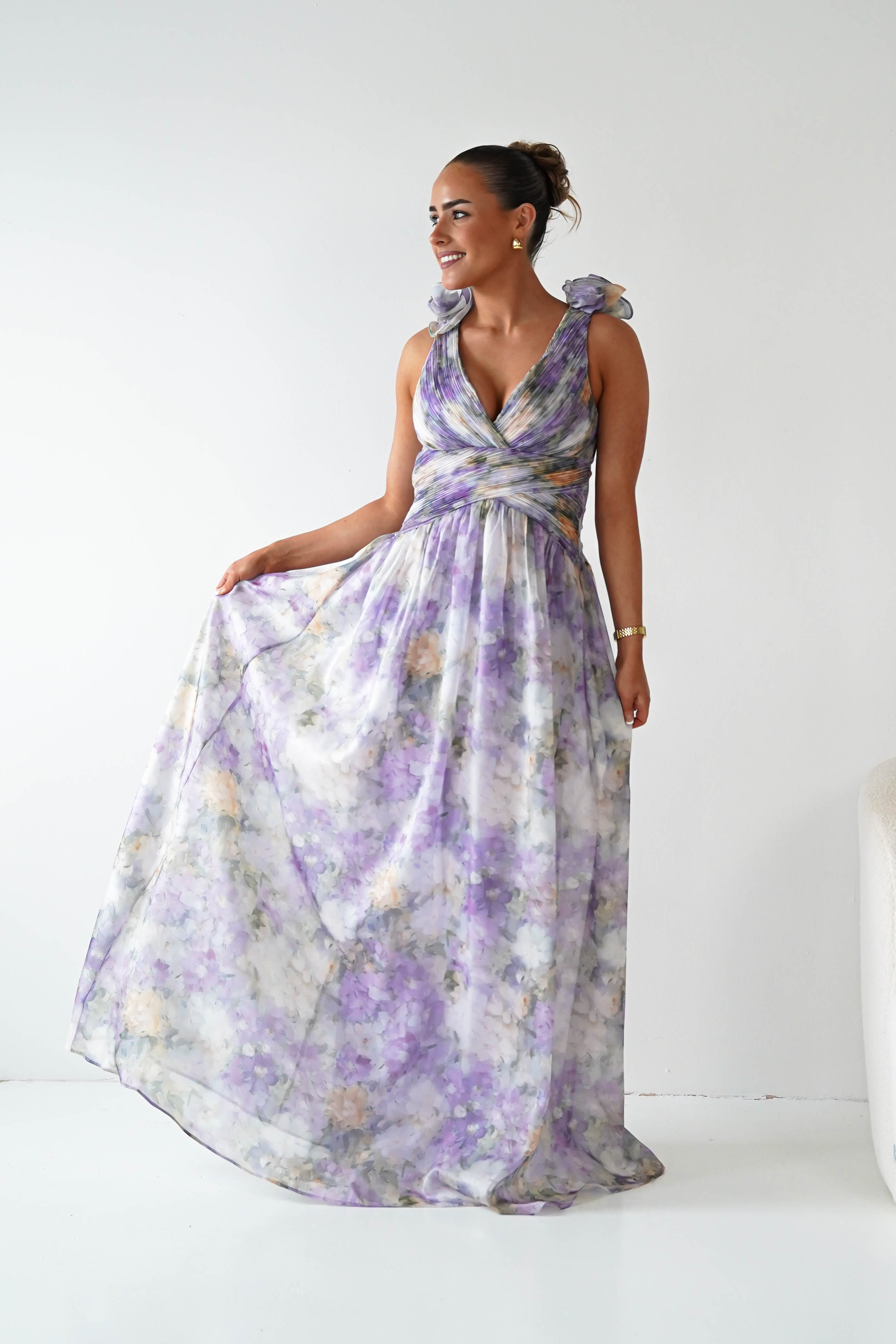 Oh Hello Clothing Women > Clothing > Dresses 1*DONE - MANIJU-MF25105-Floral Maxi Dress with Ruffle Detail