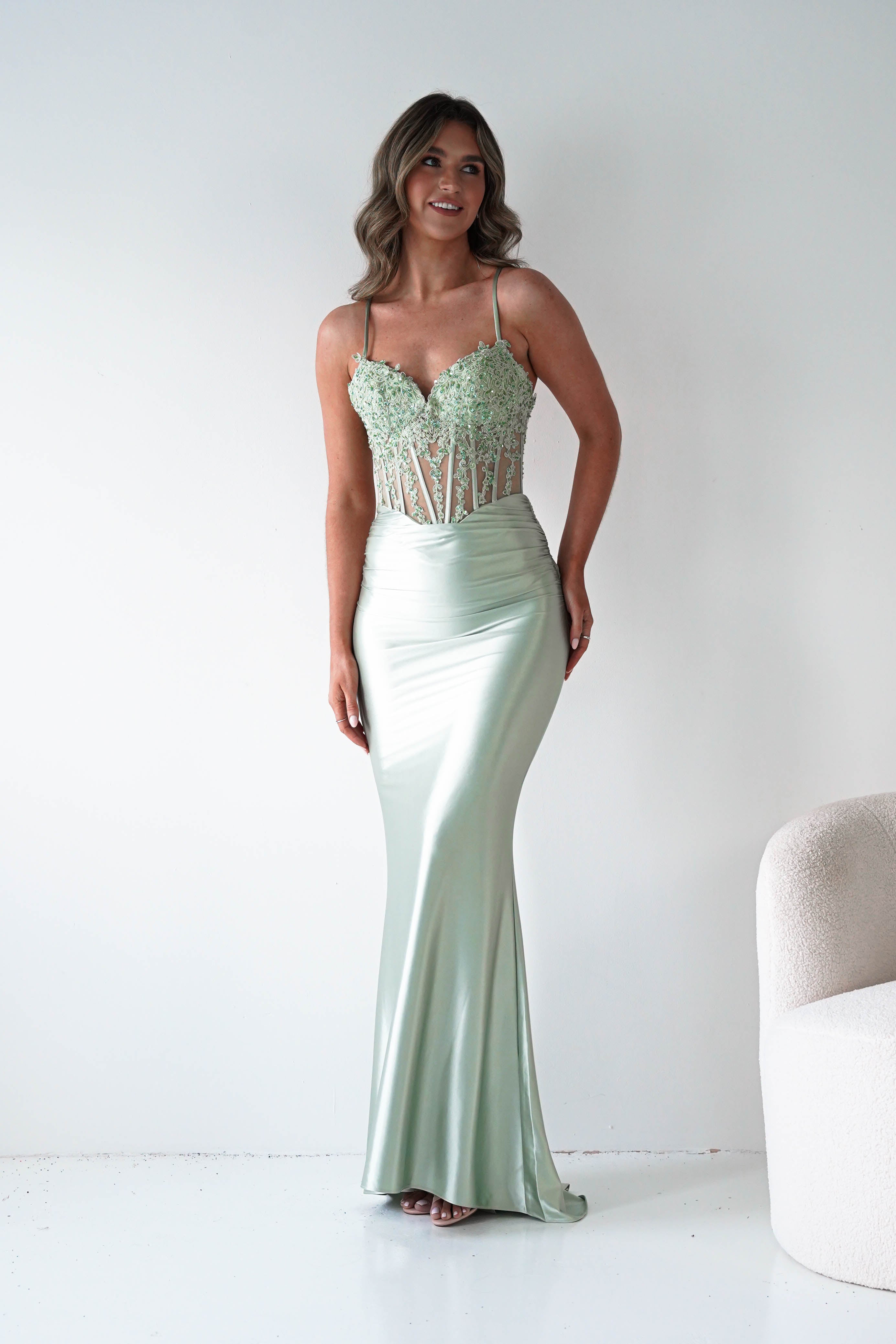 Oh Hello Clothing Dresses > Prom Dresses 1*DONE- Raya Embellished Corset Gown | NEW COLOUR- Sage SAMPLE (Copy) (Copy)