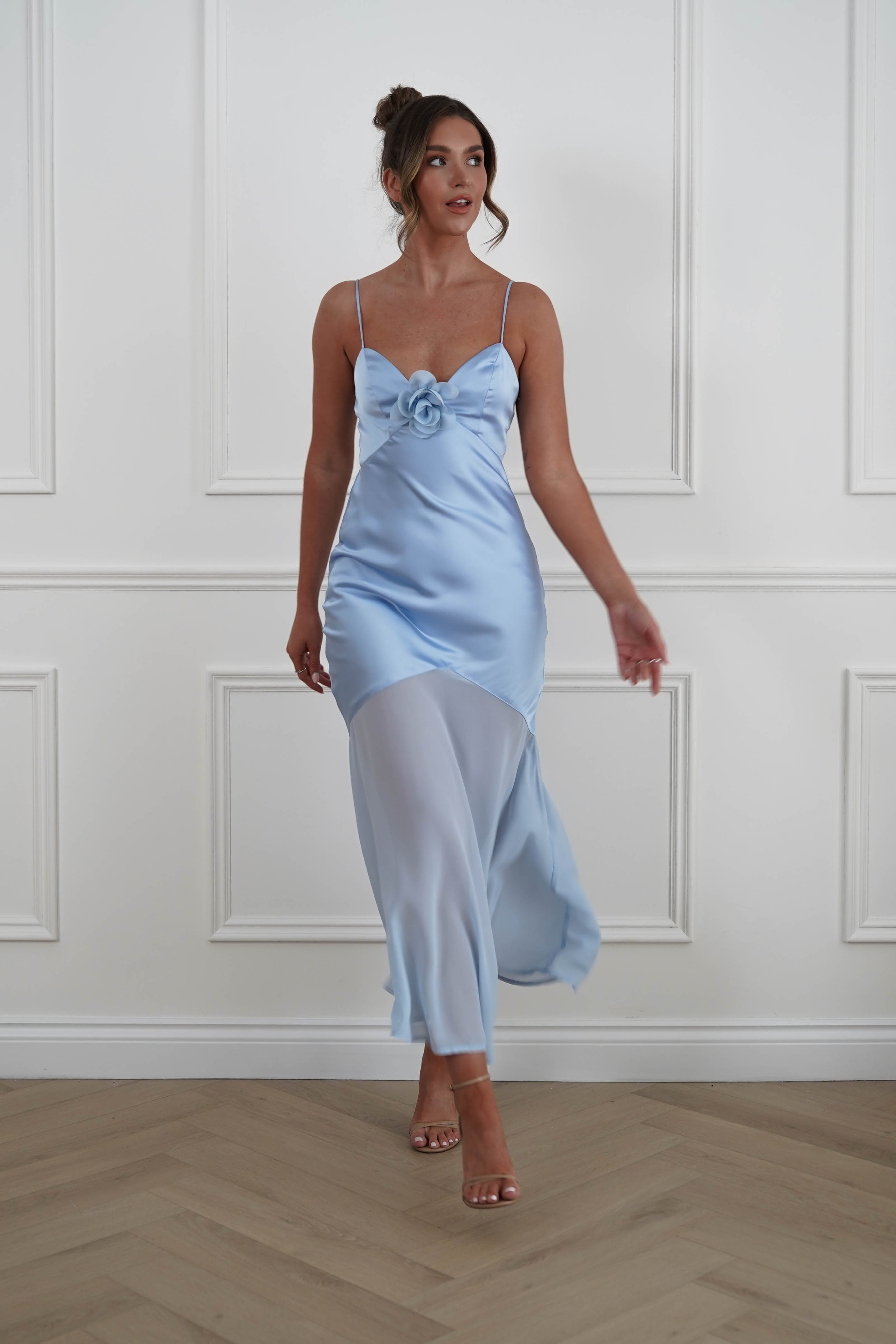 Oh Hello Clothing Women > Clothing > Dresses 1*DONE -SASHA-64972D-Powder Blue Chiffon Maxi Dress with Layered Hem - sample