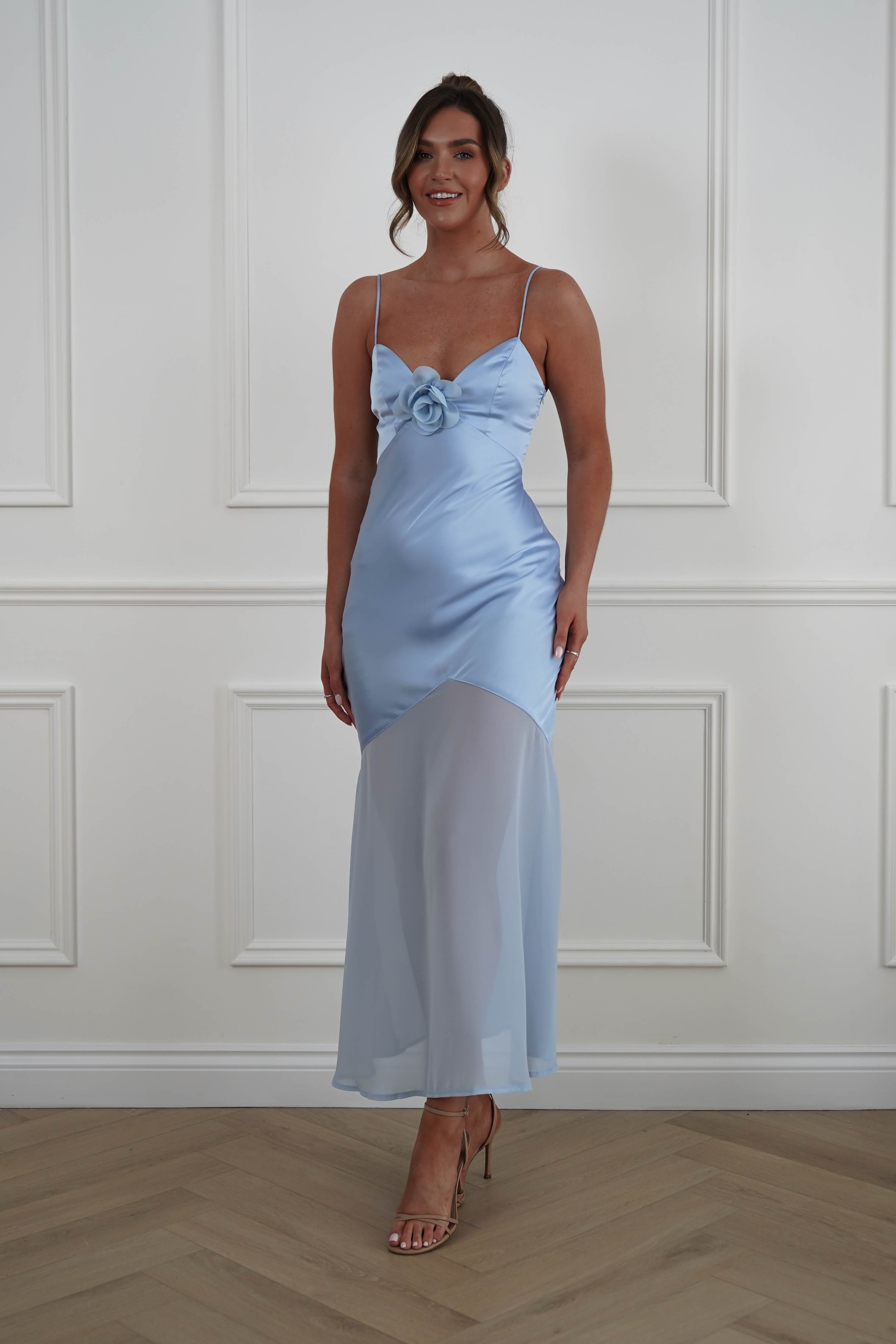 Oh Hello Clothing Women > Clothing > Dresses 1*DONE -SASHA-64972D-Powder Blue Chiffon Maxi Dress with Layered Hem - sample
