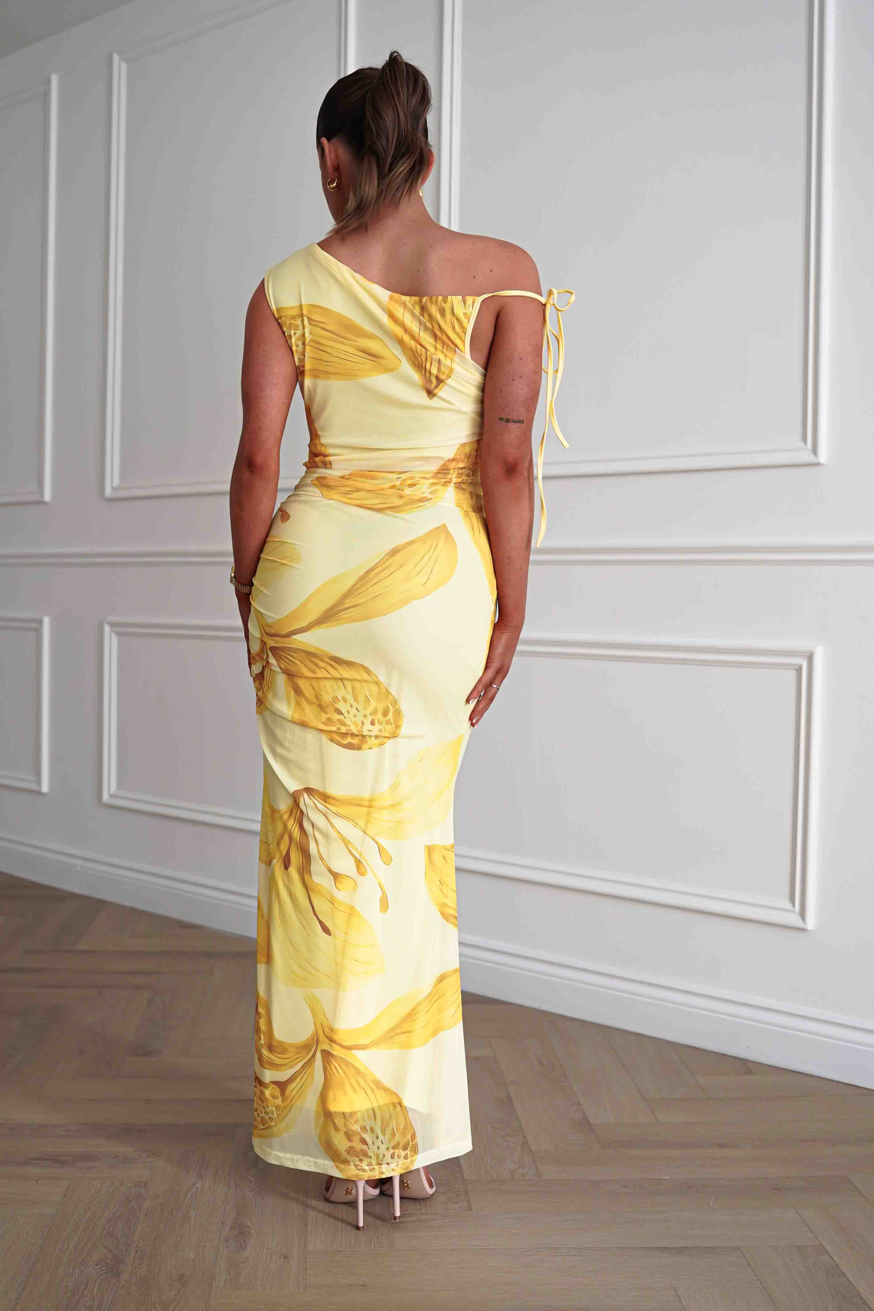 Oh Hello Clothing Women > Clothing > Dresses 1*DONE -SASHA-64981H-Yellow abstract floral print maxi dress (Copy)