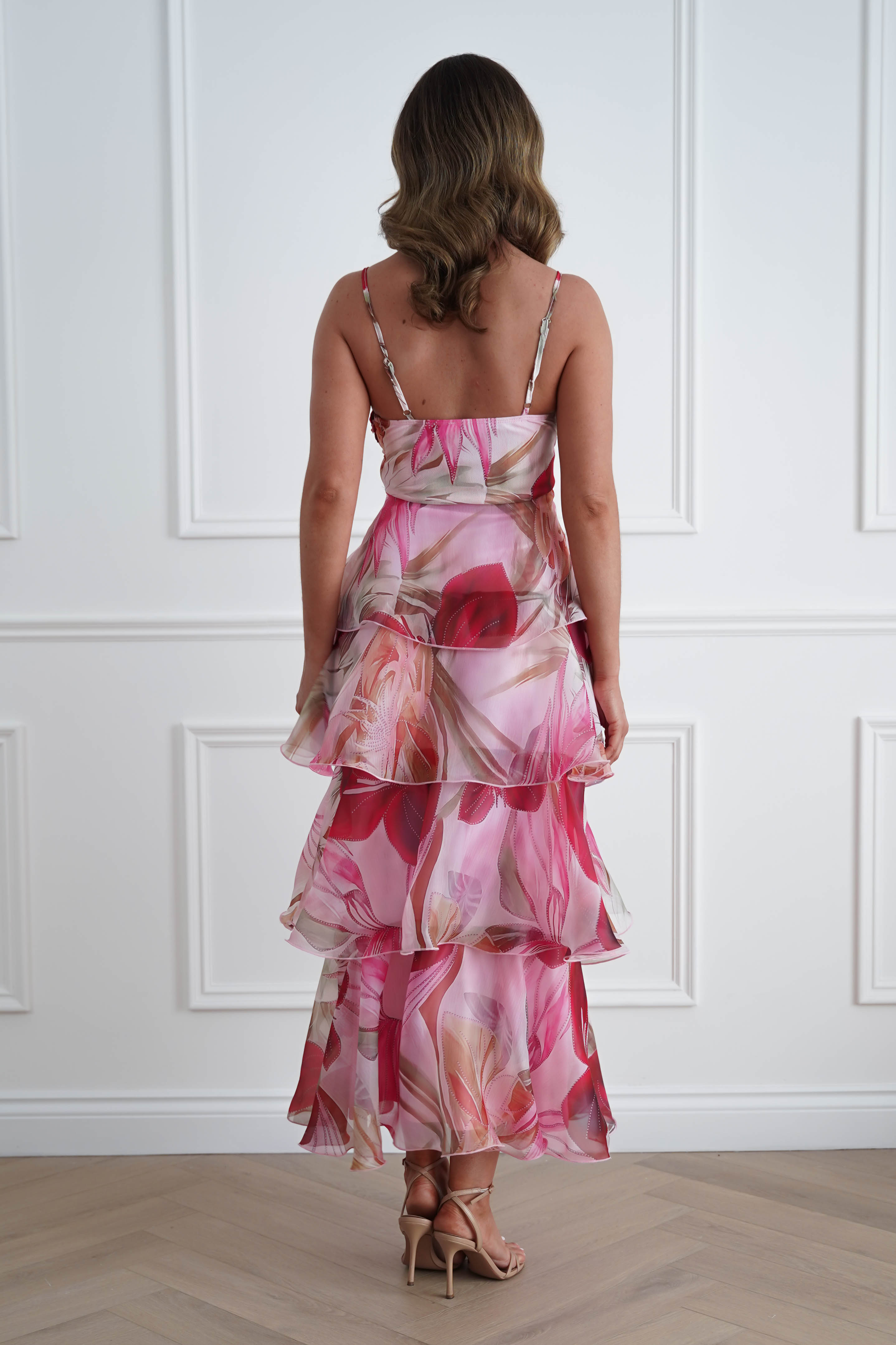 Oh Hello Clothing Women > Clothing > Dresses 1*DONE*SASHA- 64994W01- Pink Floral Tiered Ruffle Maxi Dress