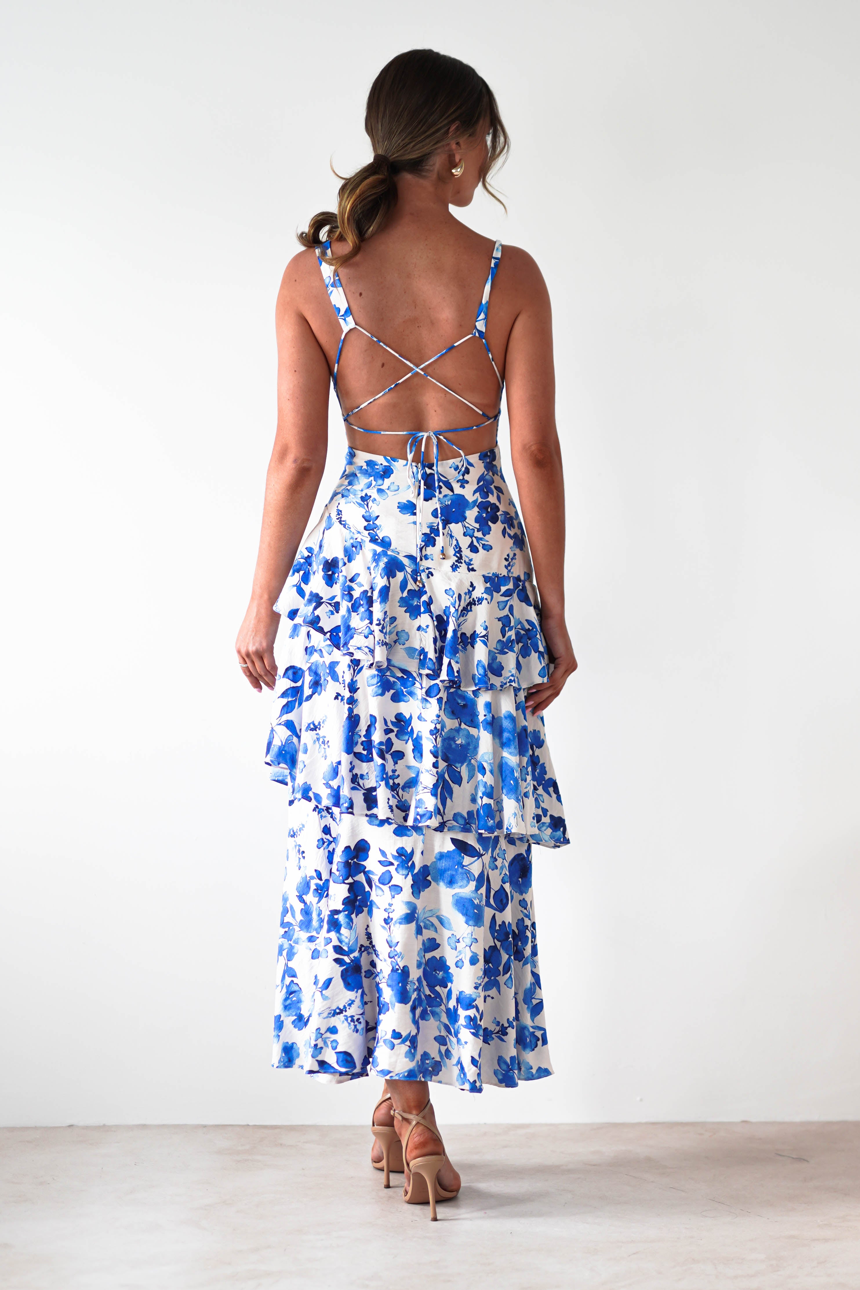 Varana Floral Ruffle Maxi Dress Blue Print | Wedding Guest Dress | Maxi | Oh Hello Clothing