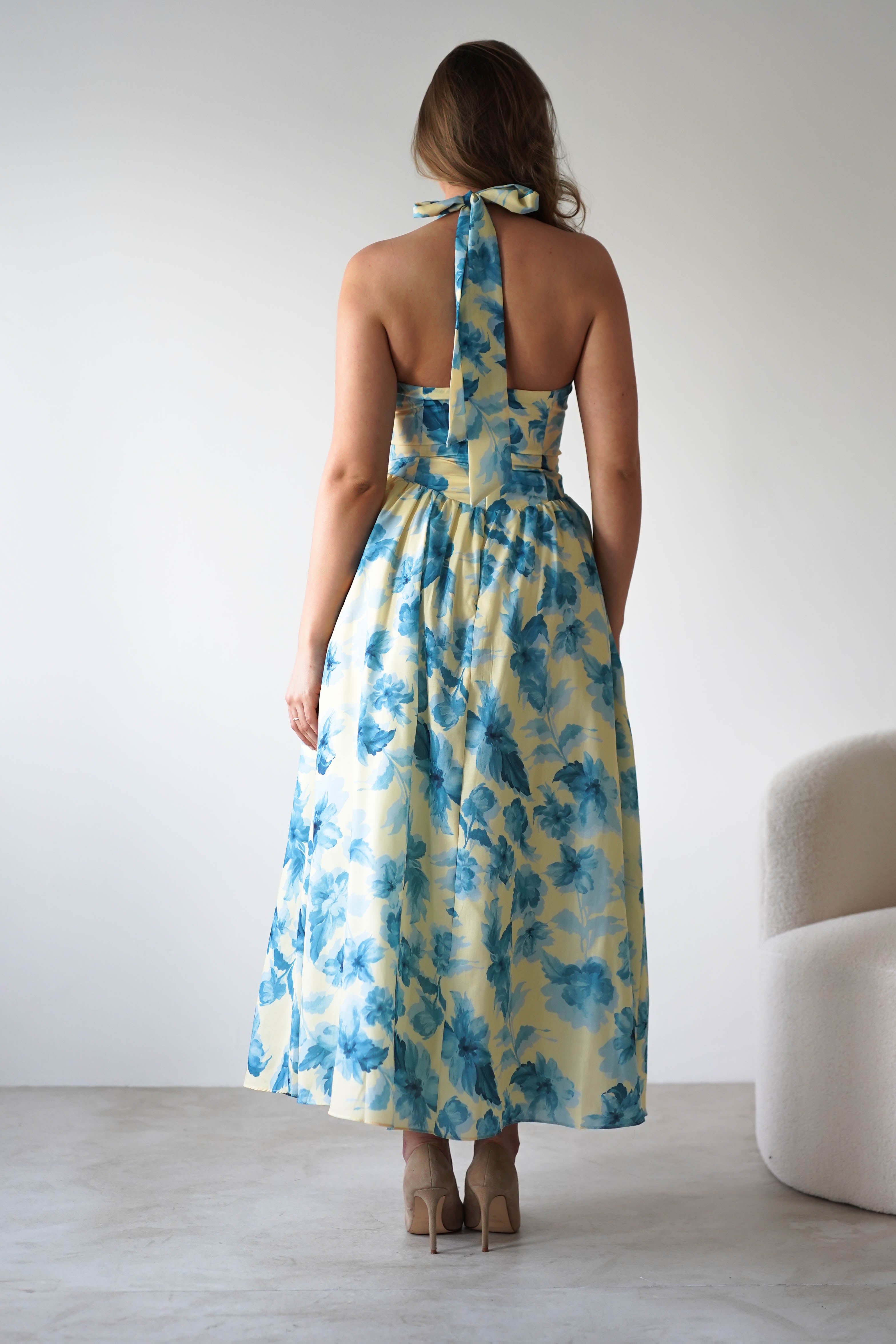 Sabine Floral Bodied Maxi Dress Yellow/Blue | Wedding Guest Dress | Maxi | Oh Hello Clothing