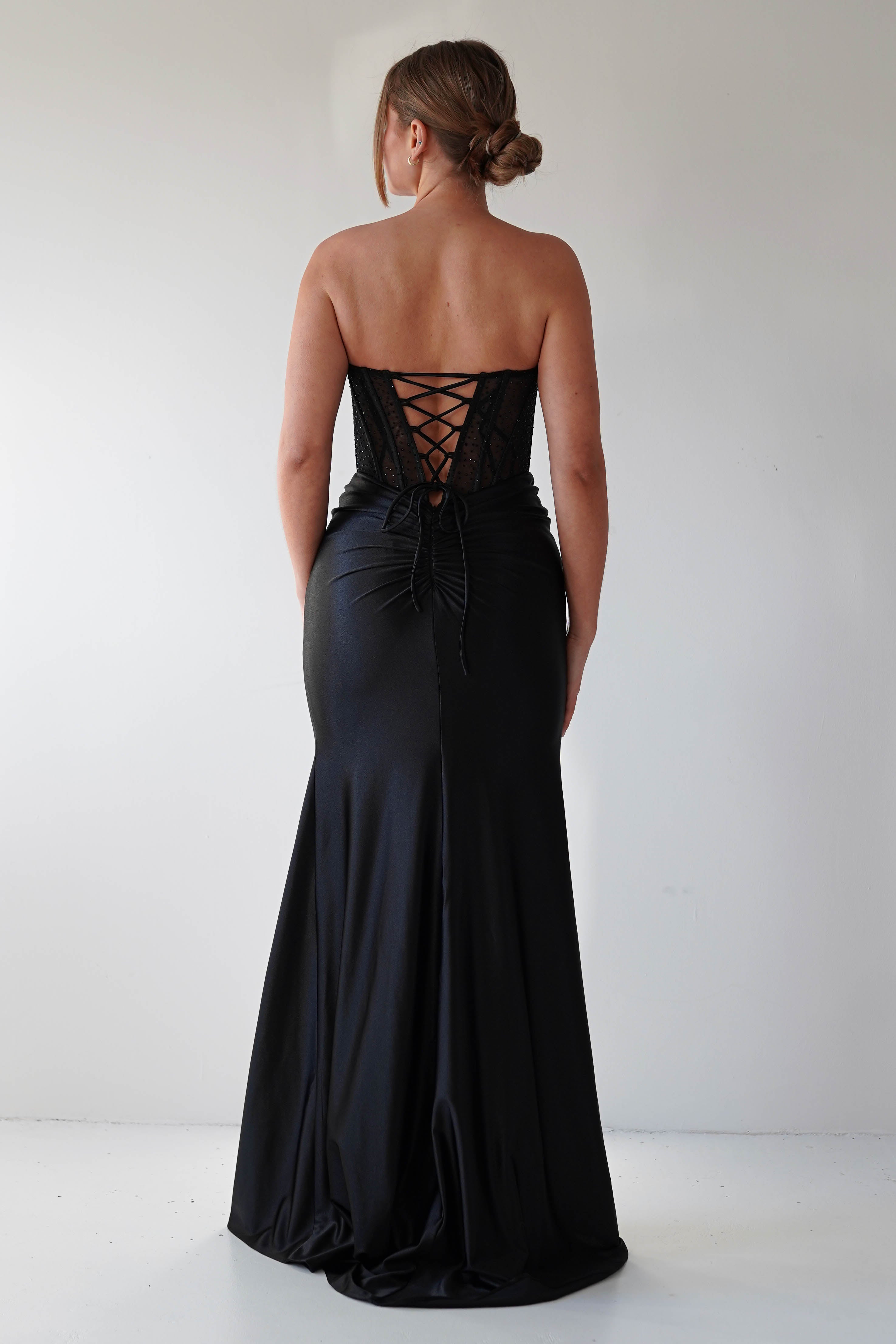 Andrina Rhinestone Strapless Gown | Black | Debs & Prom | Formal Gown | Oh Hello Clothing