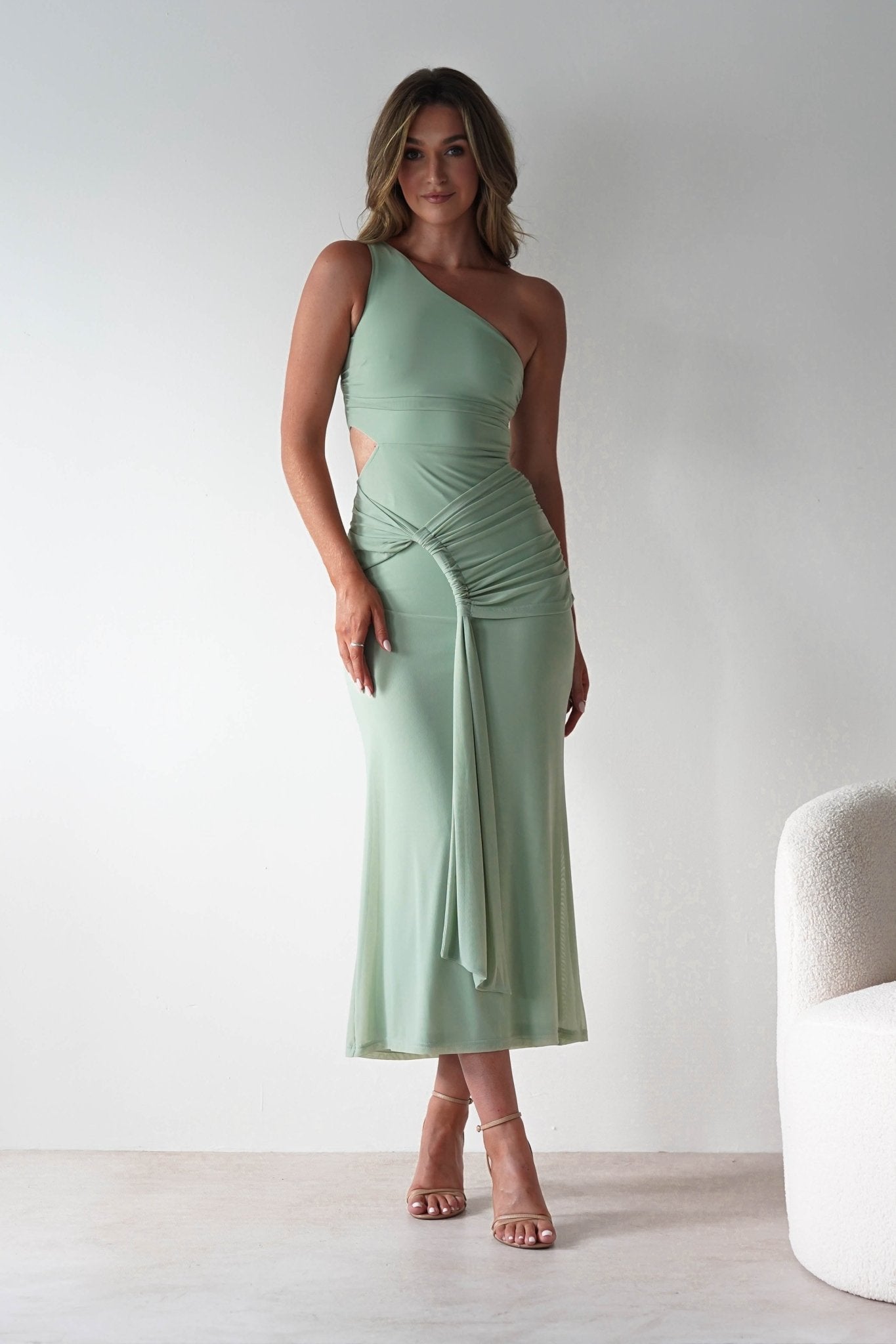 Georgia Mesh Midaxi Dress Sage | Wedding Guest Dress | Mesh | Oh Hello Clothing