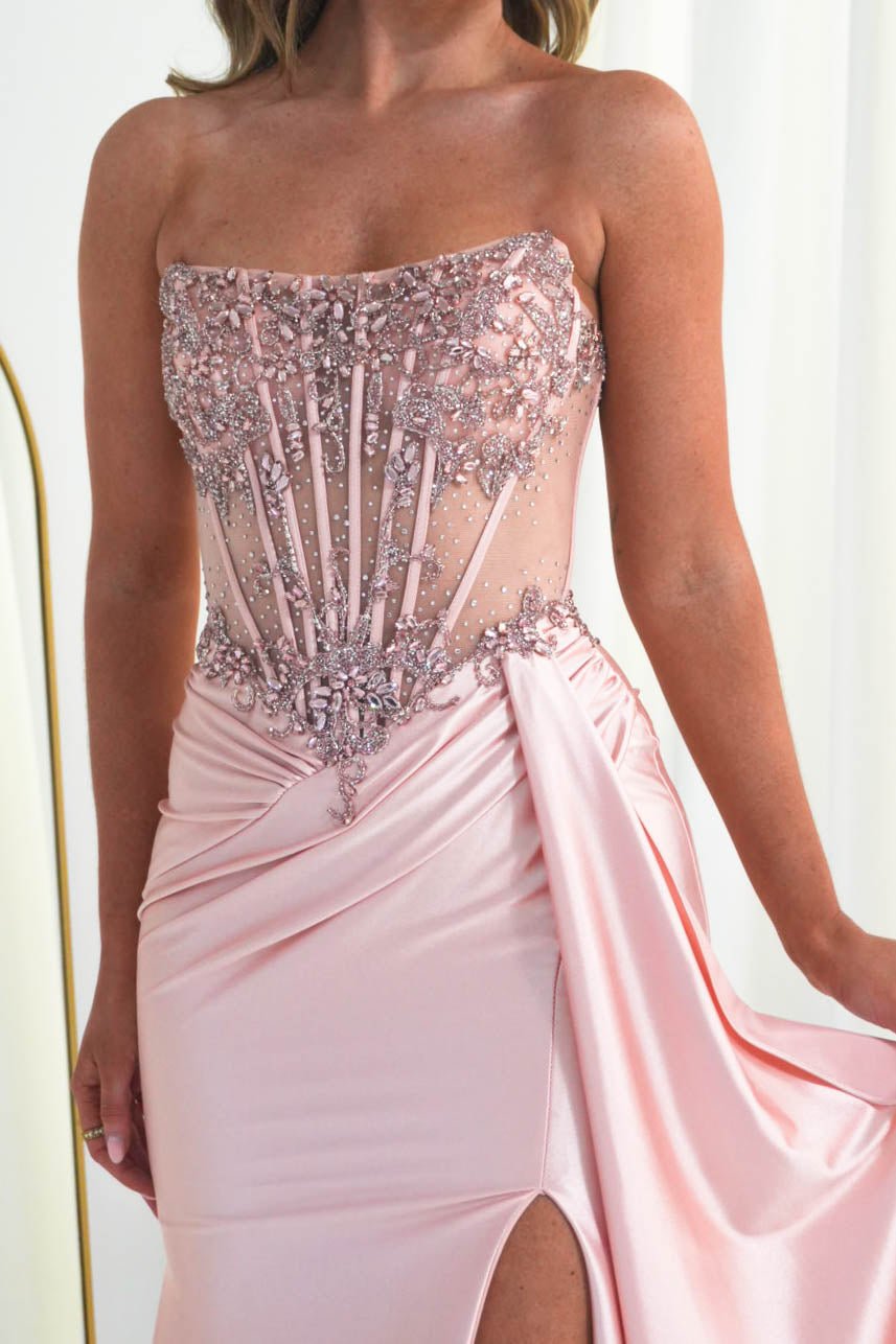 Oh Hello Clothing Dresses 1*DONE - CINDERALLA-C169 PINK Embellished Satin Evening Gown