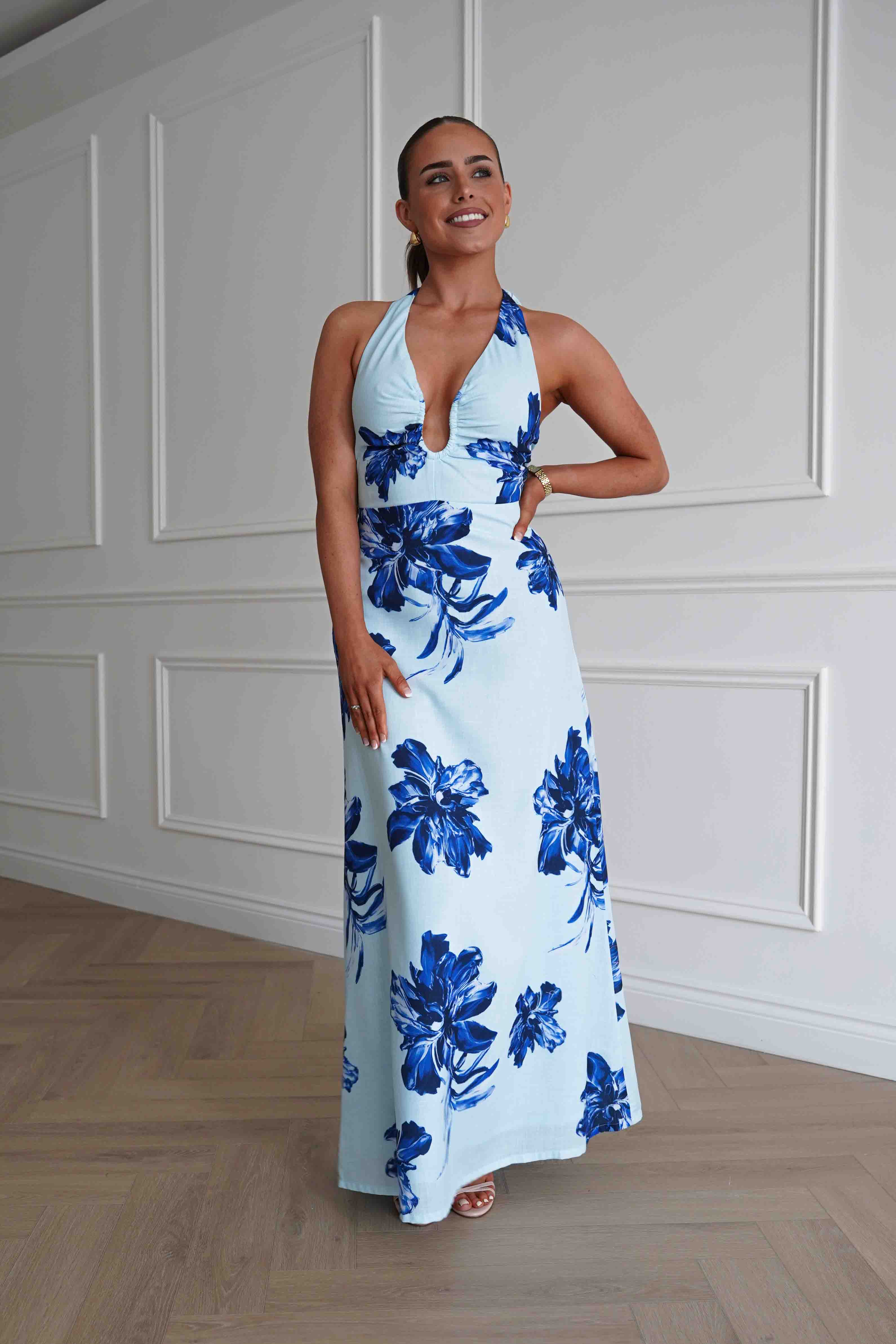 Oh Hello Clothing Women > Clothing > Dresses Hinata Woven Floral Maxi Dress | Blue