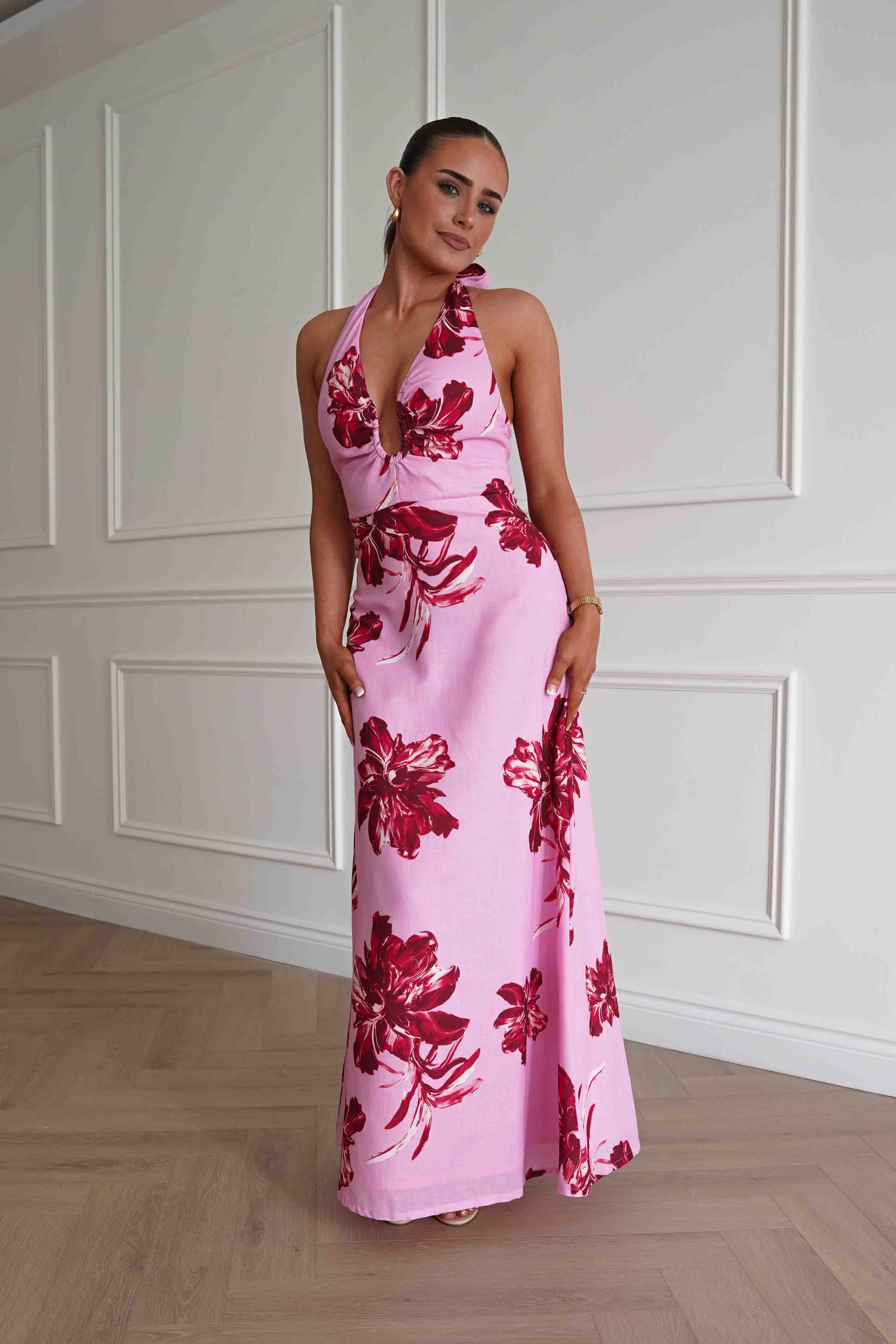 Oh Hello Clothing Women > Clothing > Dresses Hinata Woven Floral Maxi Dress | Pink