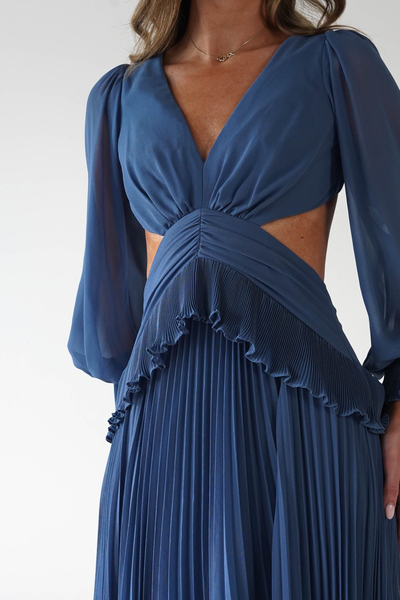 Middleton Pleated Maxi Dress Slate Blue | Wedding Guest Dress | Pleated Skirt | Maxi | Oh Hello Clothing