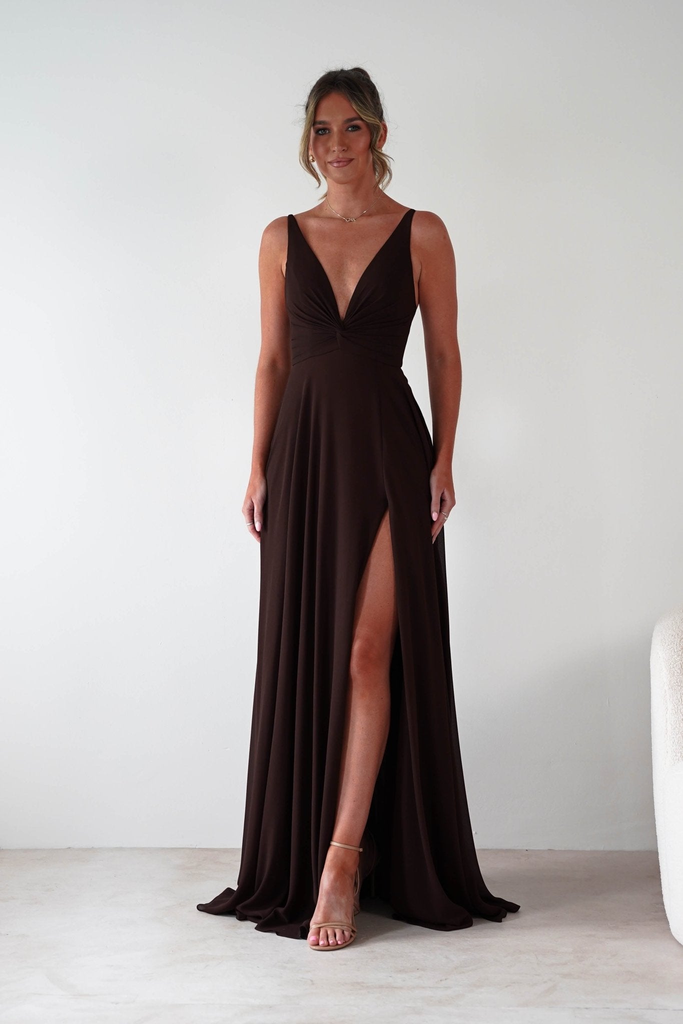 Rebecca Chiffon Maxi Dress Brown | Wedding Guest Dress | Maxi | Chiffon | Oh Hello Clothing