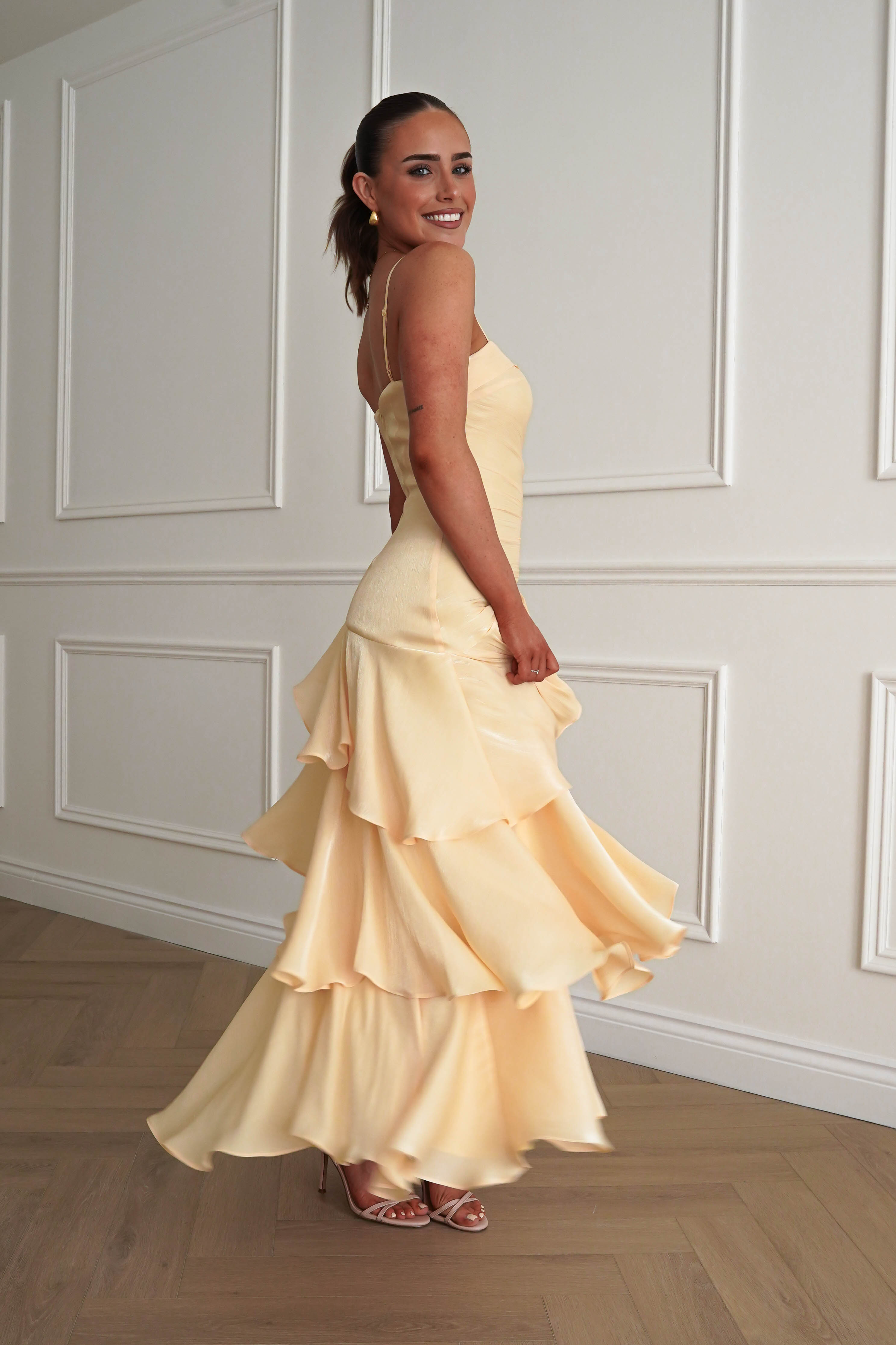 Oh Hello Clothing Women > Clothing > Dresses Renee Luminescent Ruffle Maxi Dress | Yellow