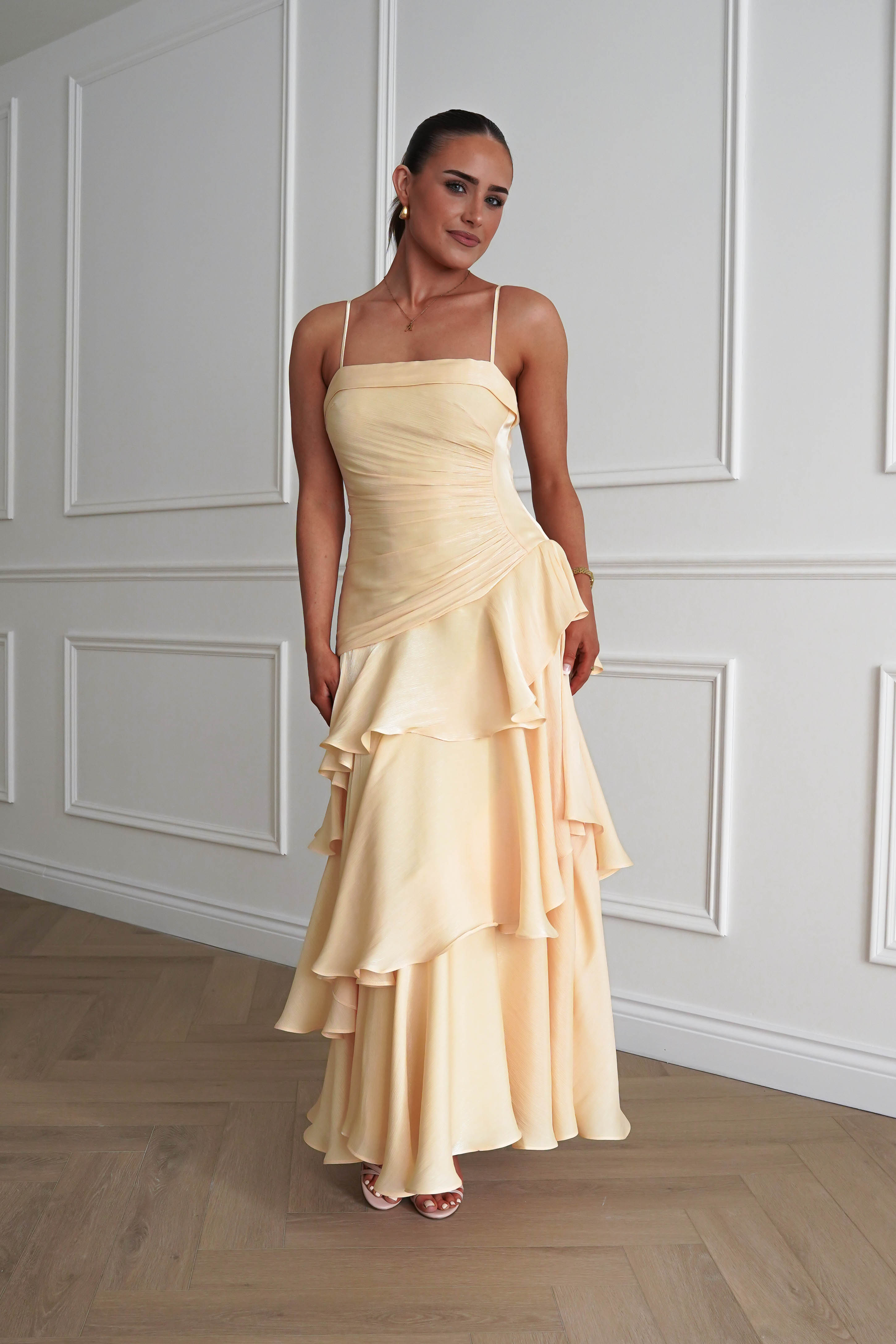 Oh Hello Clothing Women > Clothing > Dresses Renee Luminescent Ruffle Maxi Dress | Yellow