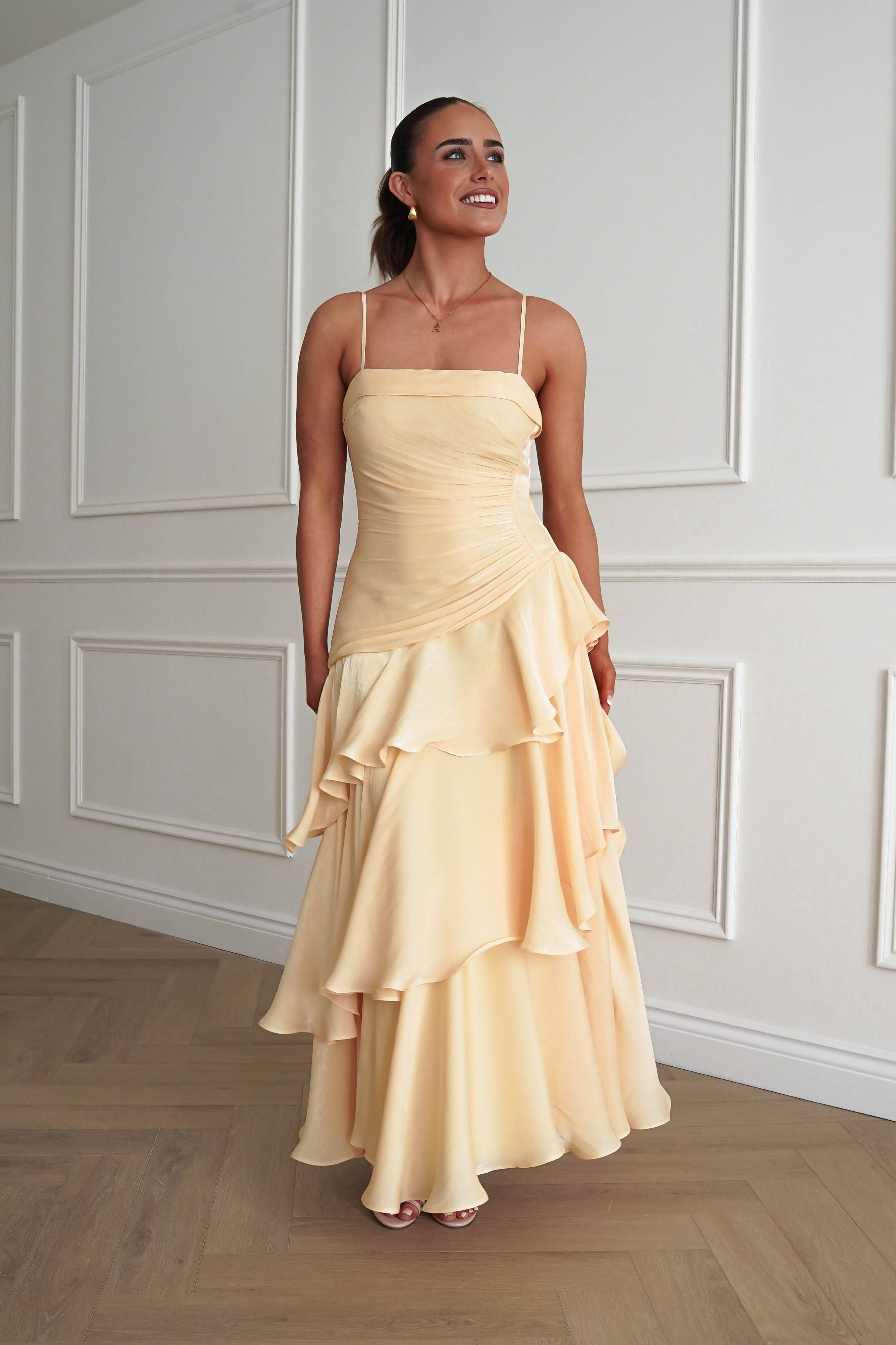 Oh Hello Clothing Women > Clothing > Dresses Renee Luminescent Ruffle Maxi Dress | Yellow