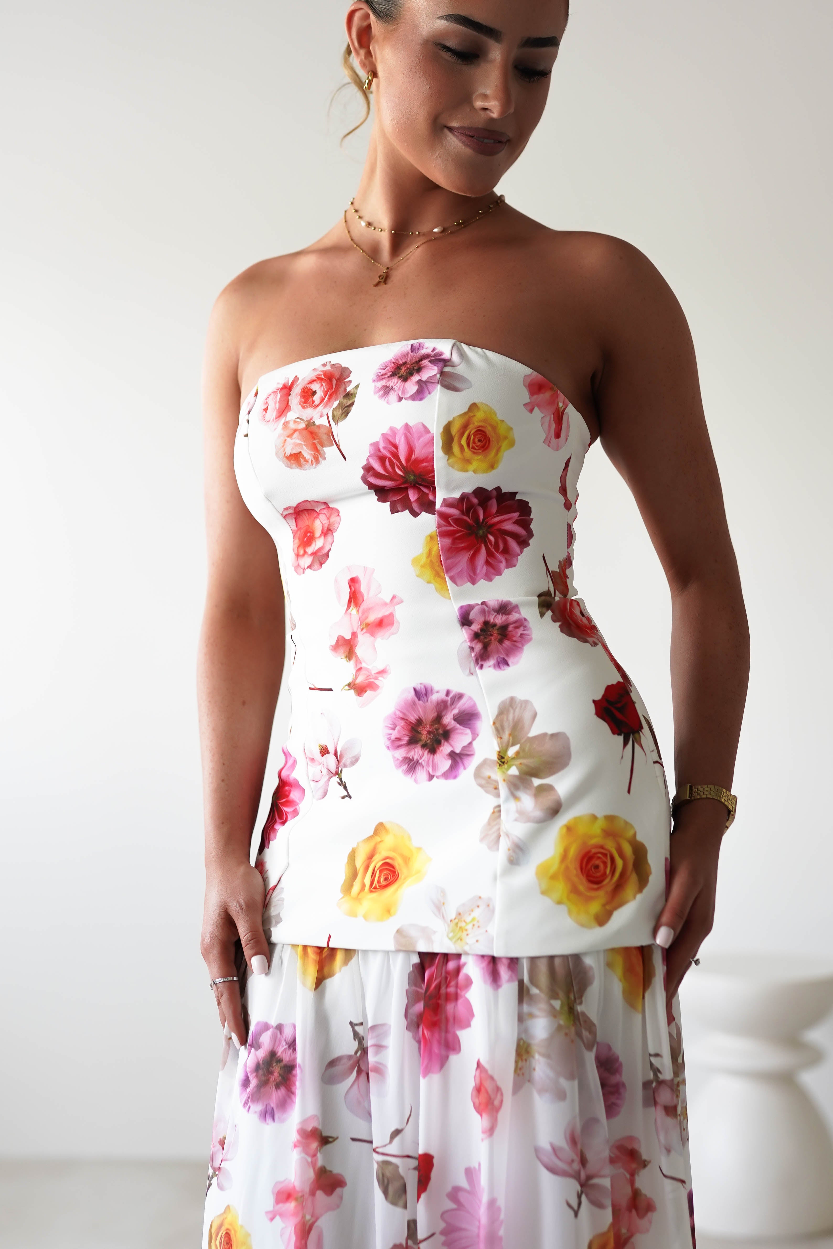 Talia Strapless Floral Print Maxi Dress Mixed Print | Wedding Guest Dress | Maxi | Oh Hello Clothing