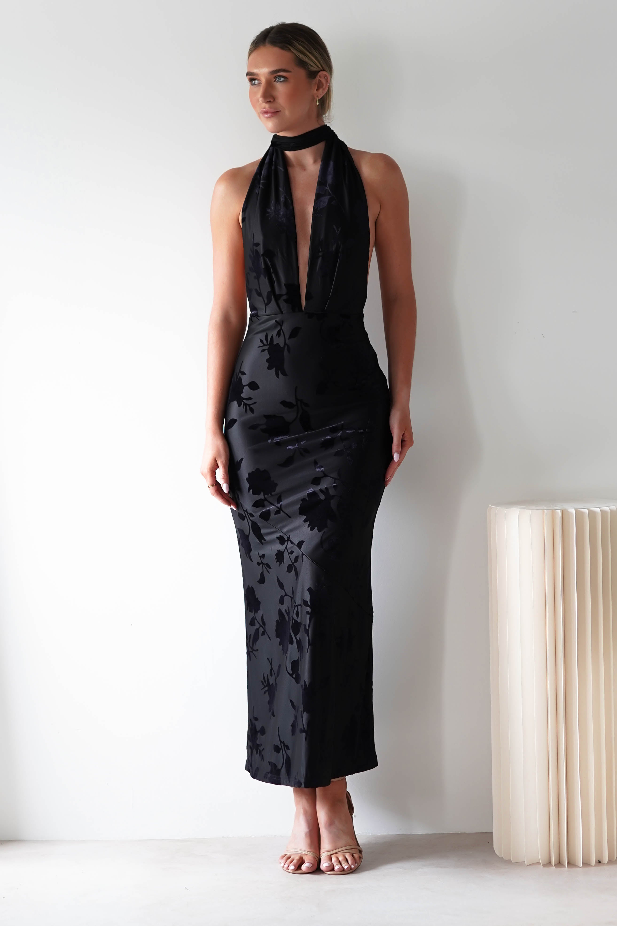 Tara Floral Jacquard Maxi Dress Black | Wedding Guest Dress | Maxi | Oh Hello Clothing