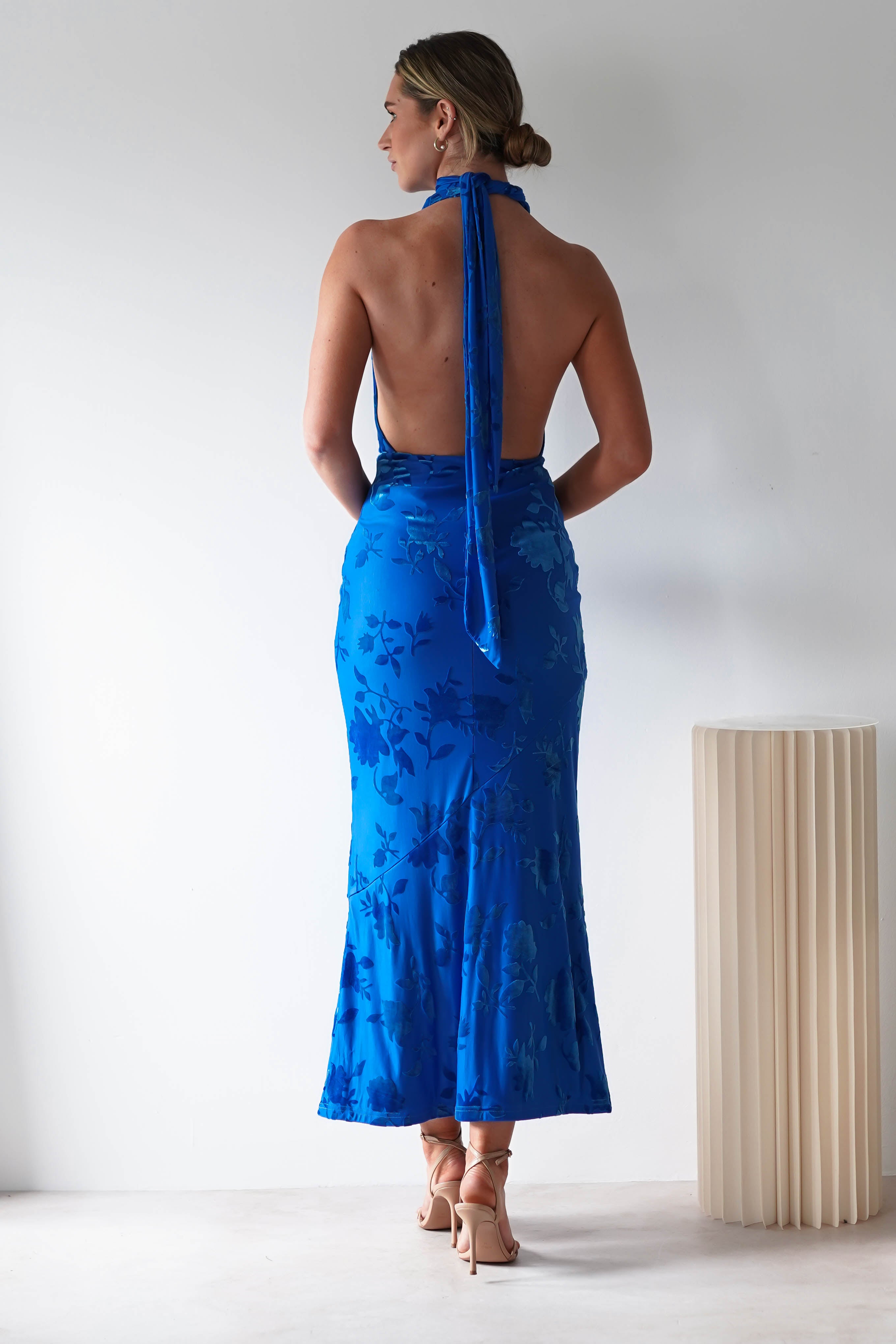 Tara Floral Jacquard Maxi Dress Royal Blue | Wedding Guest Dress | Maxi | Oh Hello Clothing