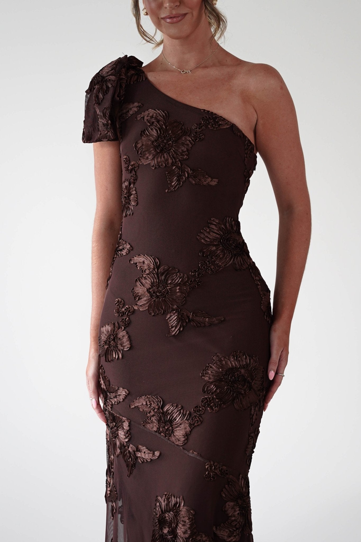 Thelma Floral Textured Maxi Dress Brown | Wedding Guest Dress | Maxi | Oh Hello Clothing