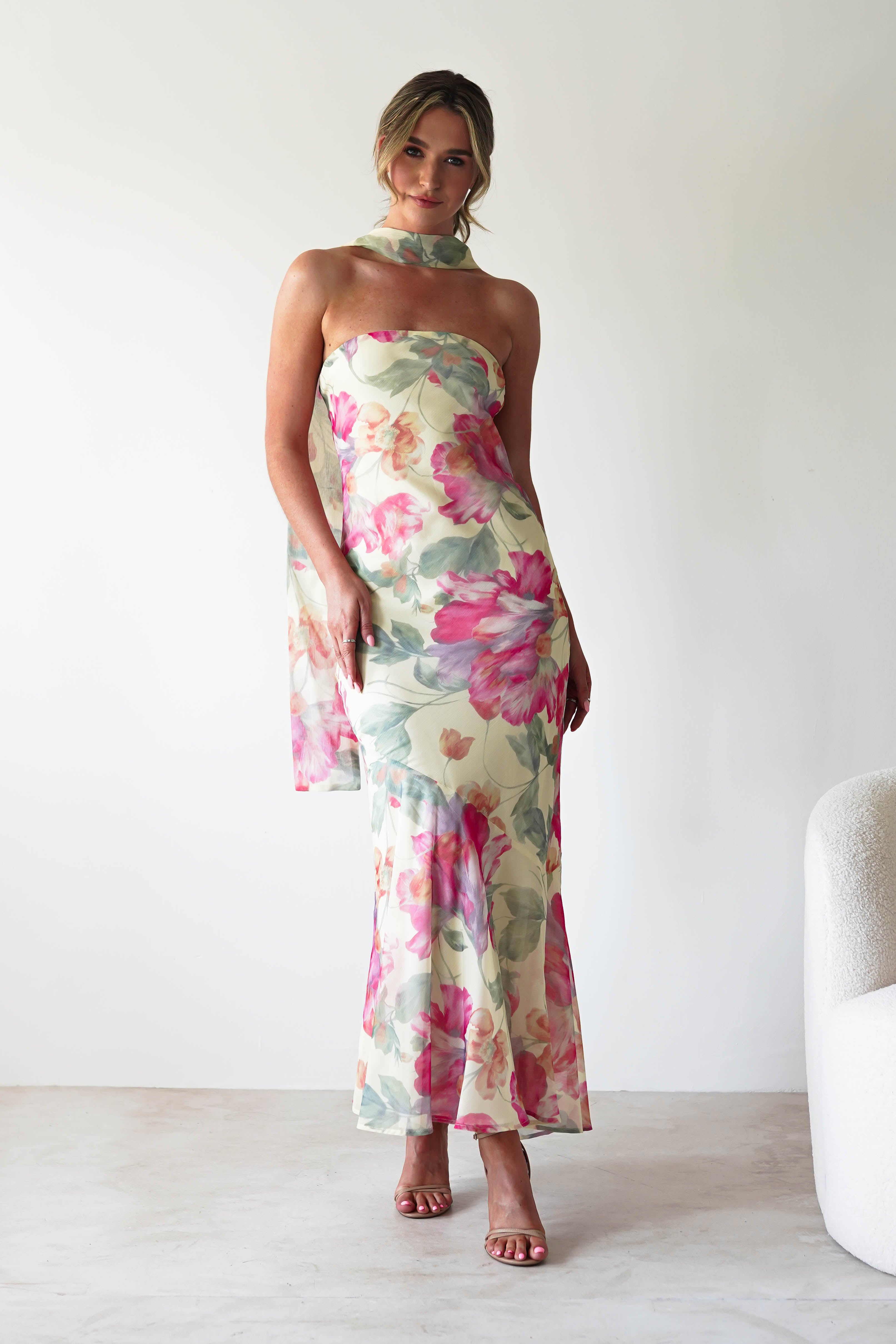 Charlene Floral Chiffon Maxi Dress Yellow Print | Wedding Guest Dress | Maxi | Chiffon | Oh Hello Clothing