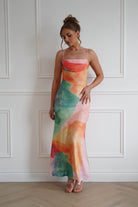 Oh Hello Clothing Dresses > Prom Dresses 1*DONE-64531D07-INDIKAH-ORANGE (MULTI) colour Cowl Neck Maxi Dress