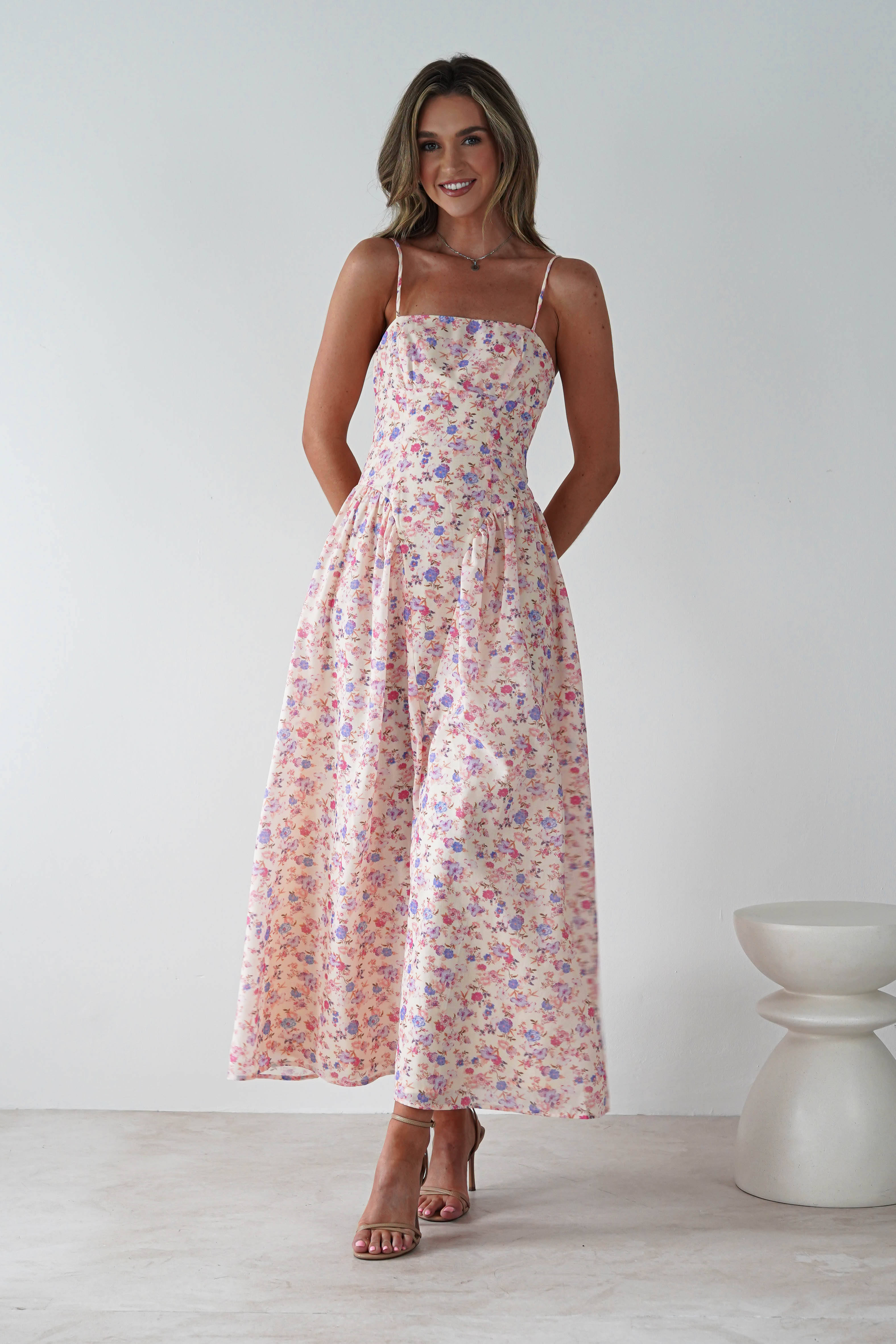 Elodie Floral Print Maxi Dress Cream | Wedding Guest Dress | Maxi | Oh Hello Clothing