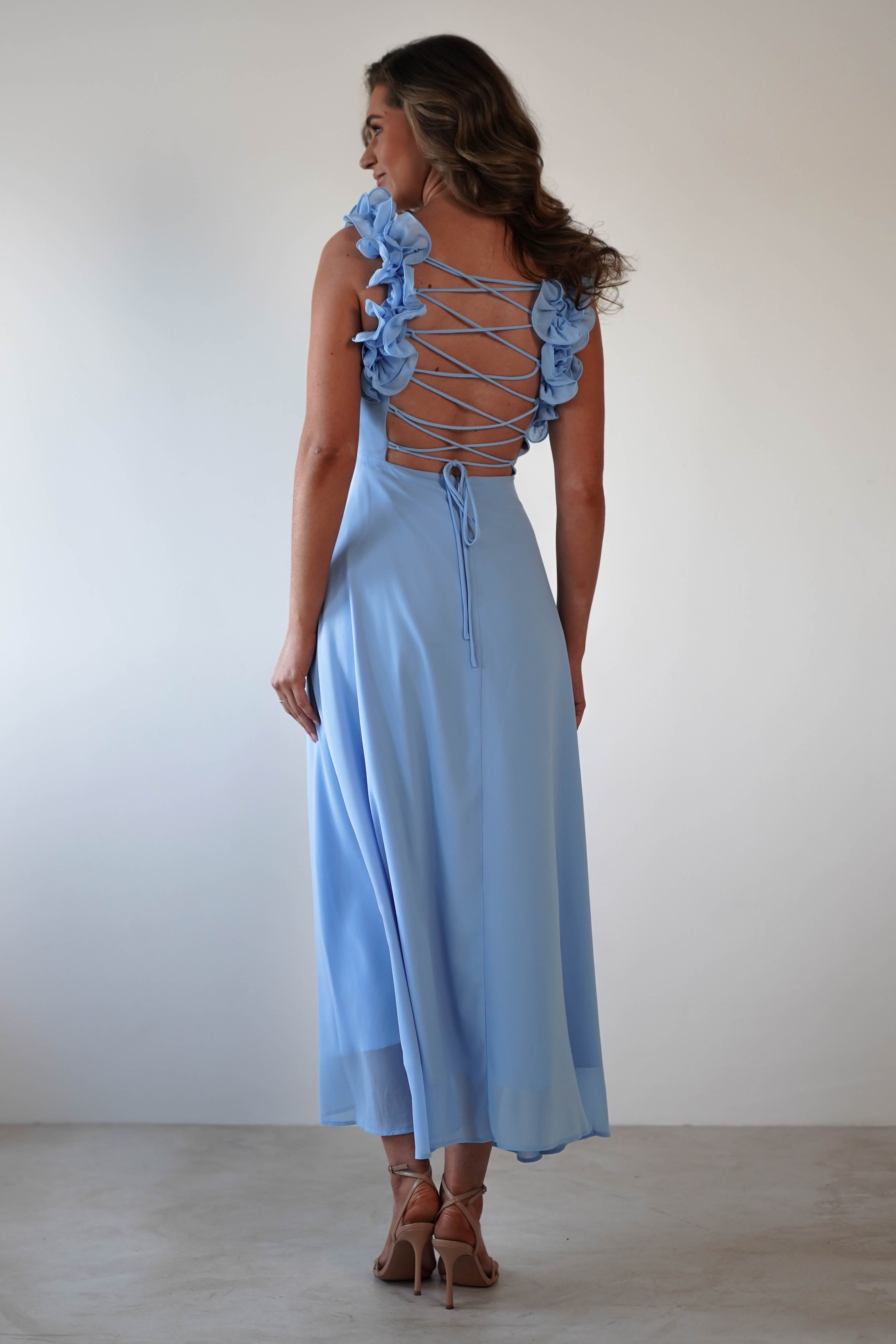 Sadie Ruffle Sleeve Maxi Dress Blue | Wedding Guest Dress | Maxi | Oh Hello Clothing