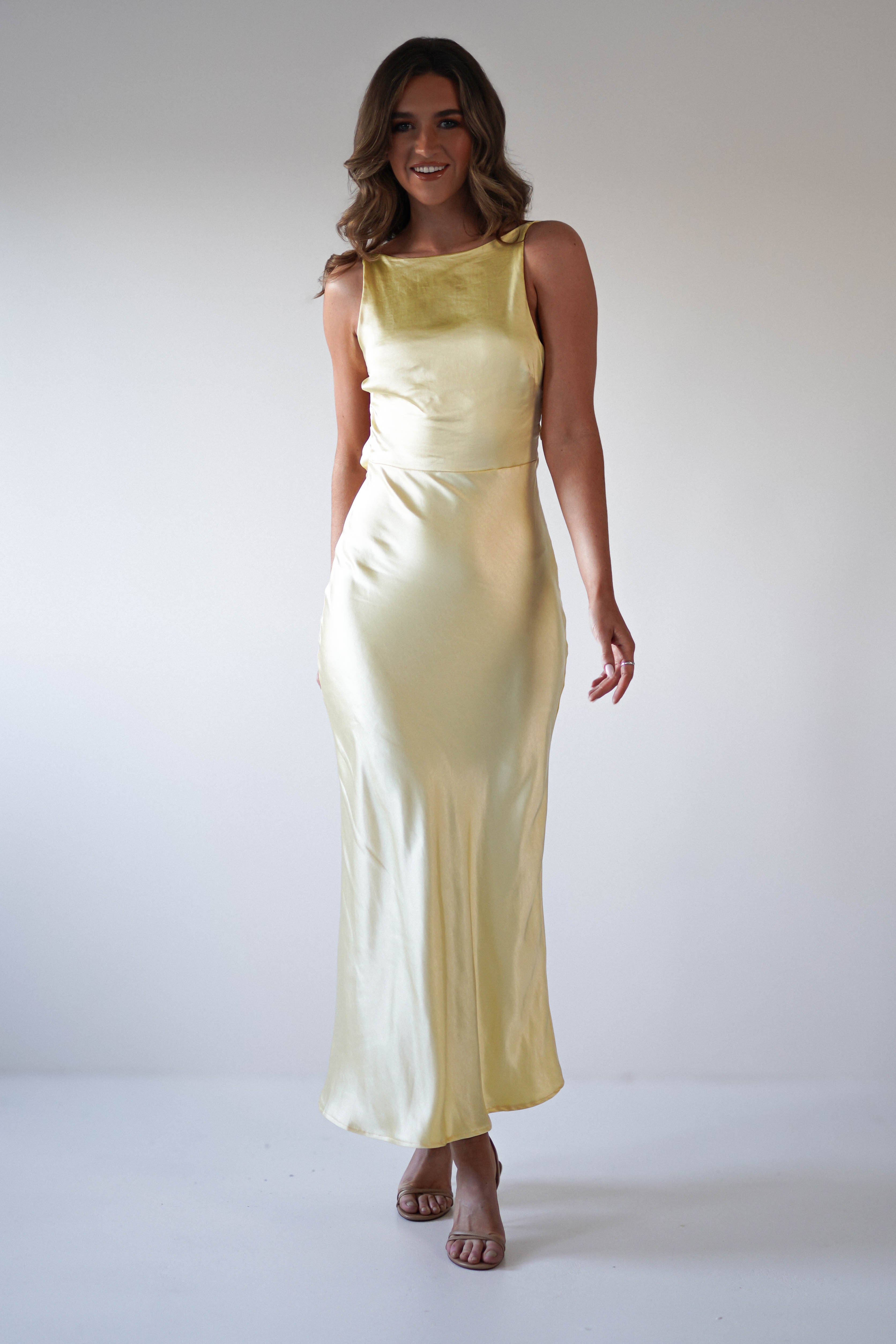 Bayleigh Soft Satin Maxi Dress Yellow | Wedding Guest Dress | Maxi | Satin | Oh Hello Clothing