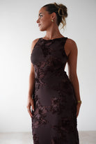 Demi Floral Textured Maxi Dress Brown | Wedding Guest Dress | Maxi | Oh Hello Clothing