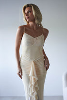Liliana Light Yellow Mesh Ruched Midaxi Dress | Oh Hello Clothing
