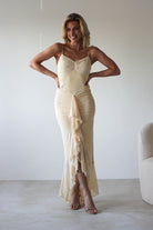 Liliana Light Yellow Mesh Ruched Midaxi Dress | Oh Hello Clothing
