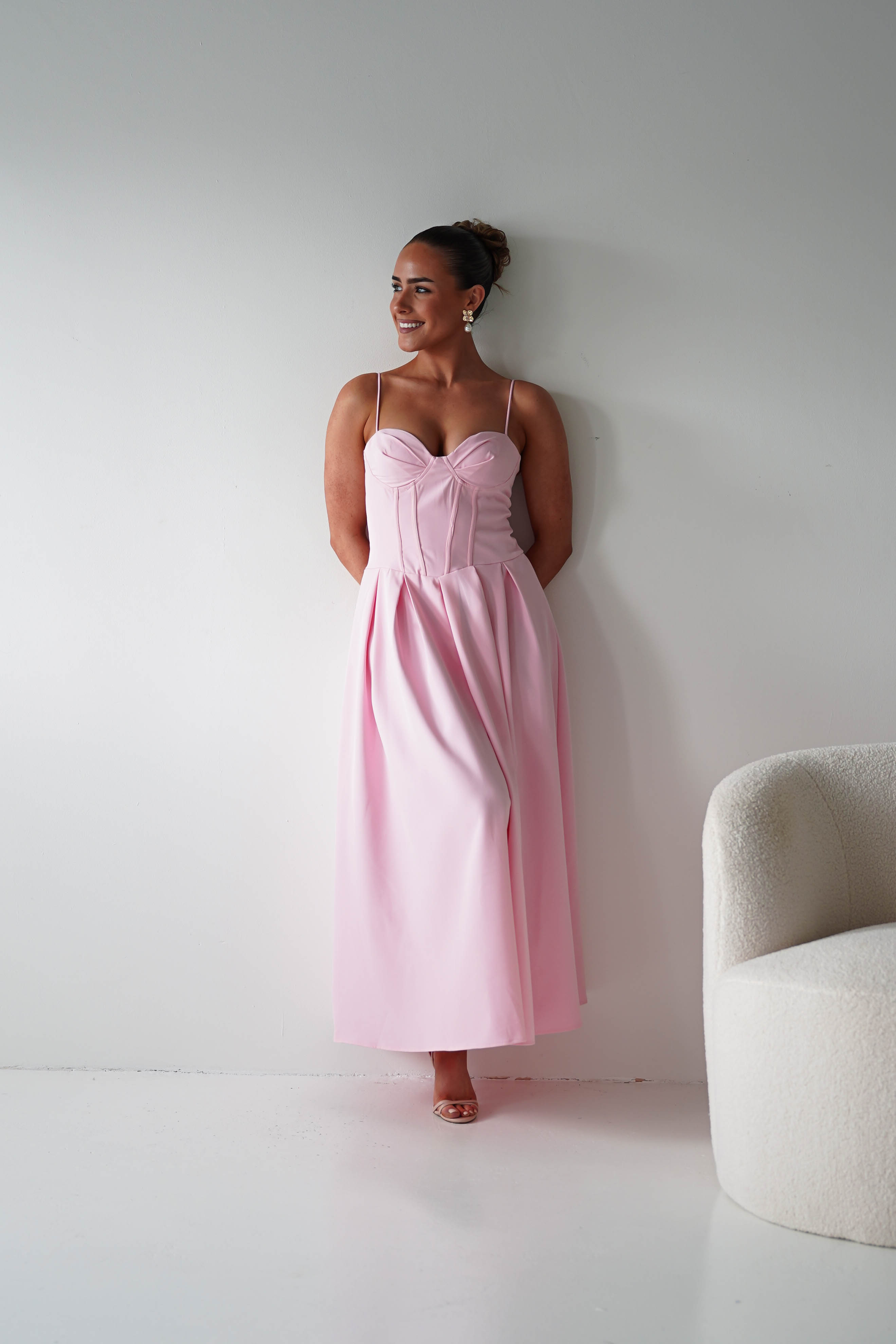 Oh Hello Clothing Women > Clothing > Dresses 1*DONE-64875D-Blush Pink Corset Midi Dress