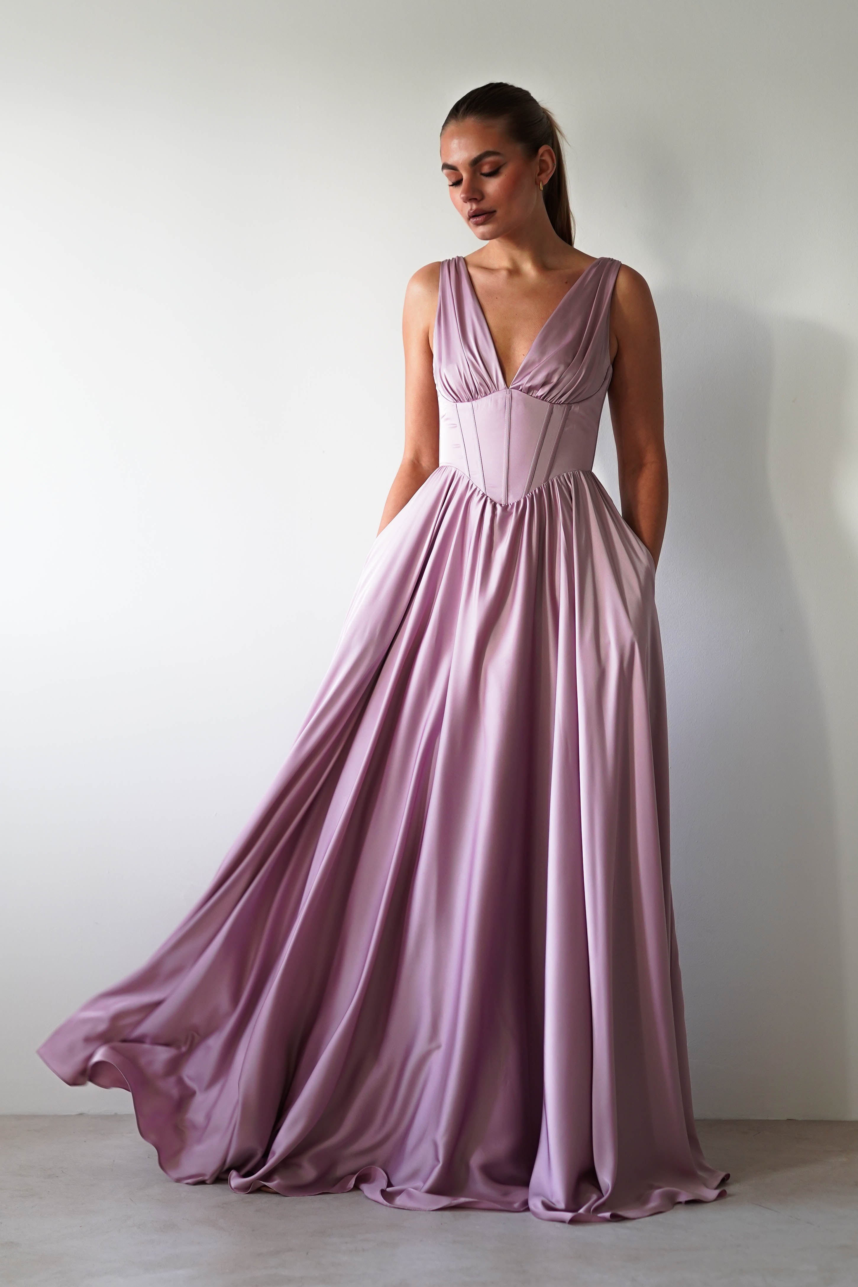 Scarlette Soft Satin Maxi Gown | Mauve | Debs & Prom | Formal Gown | Oh Hello Clothing
