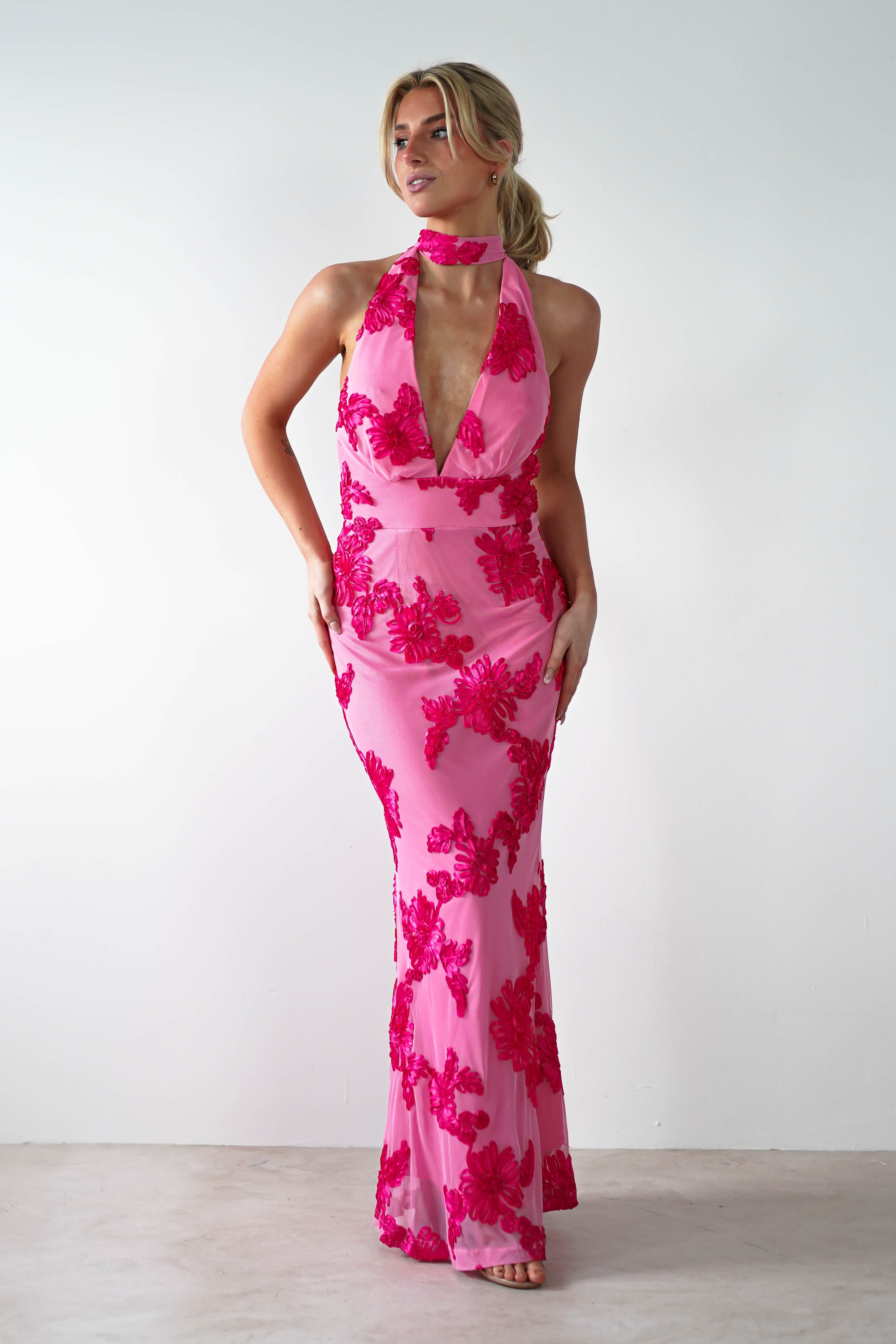Halsey Tie Back Maxi Dress Pink Print | Wedding Guest Dress | Maxi | Oh Hello Clothing