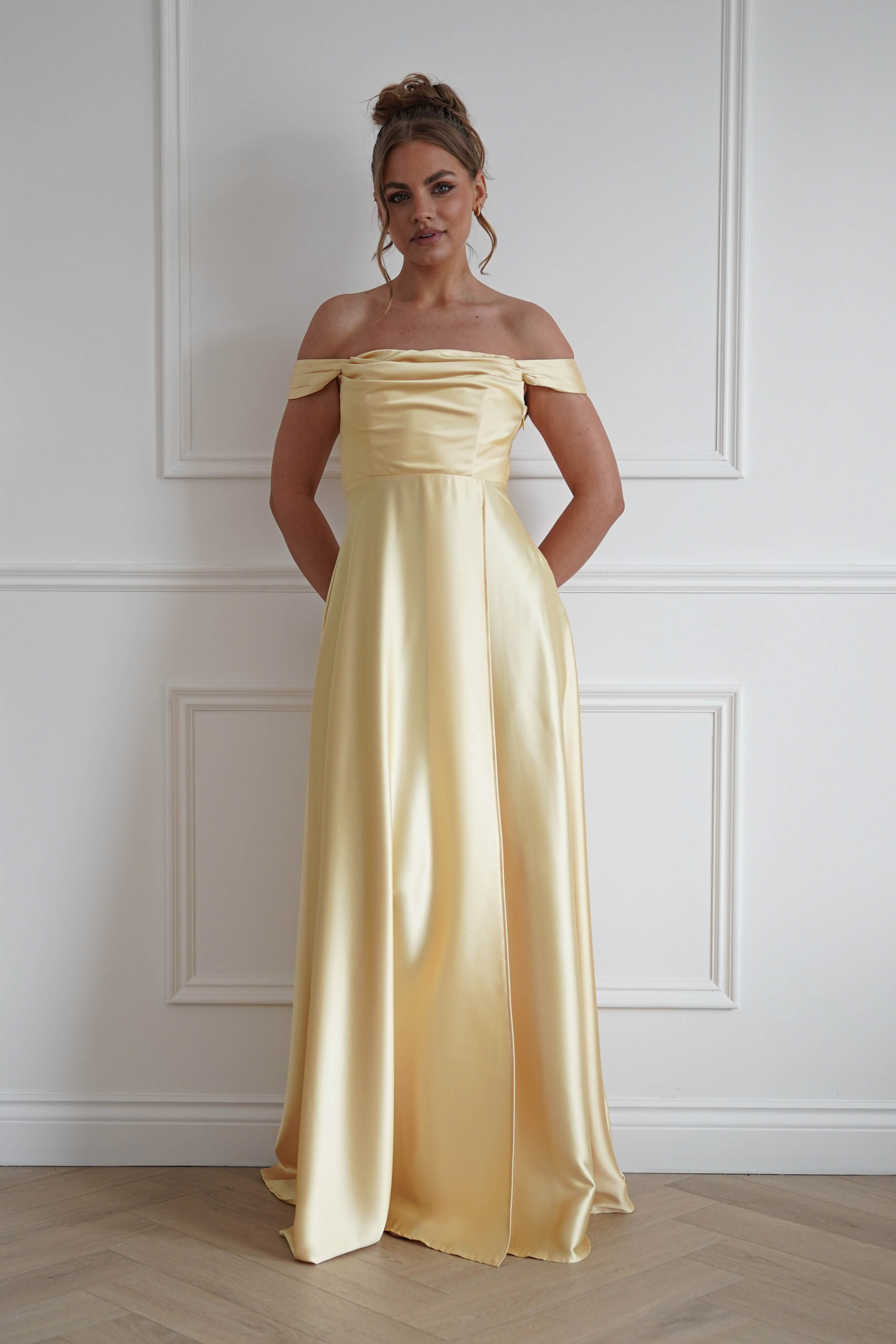 Oh Hello Clothing Women > Clothing > Dresses 1*Done-Butter Yellow Satin Maxi Dress