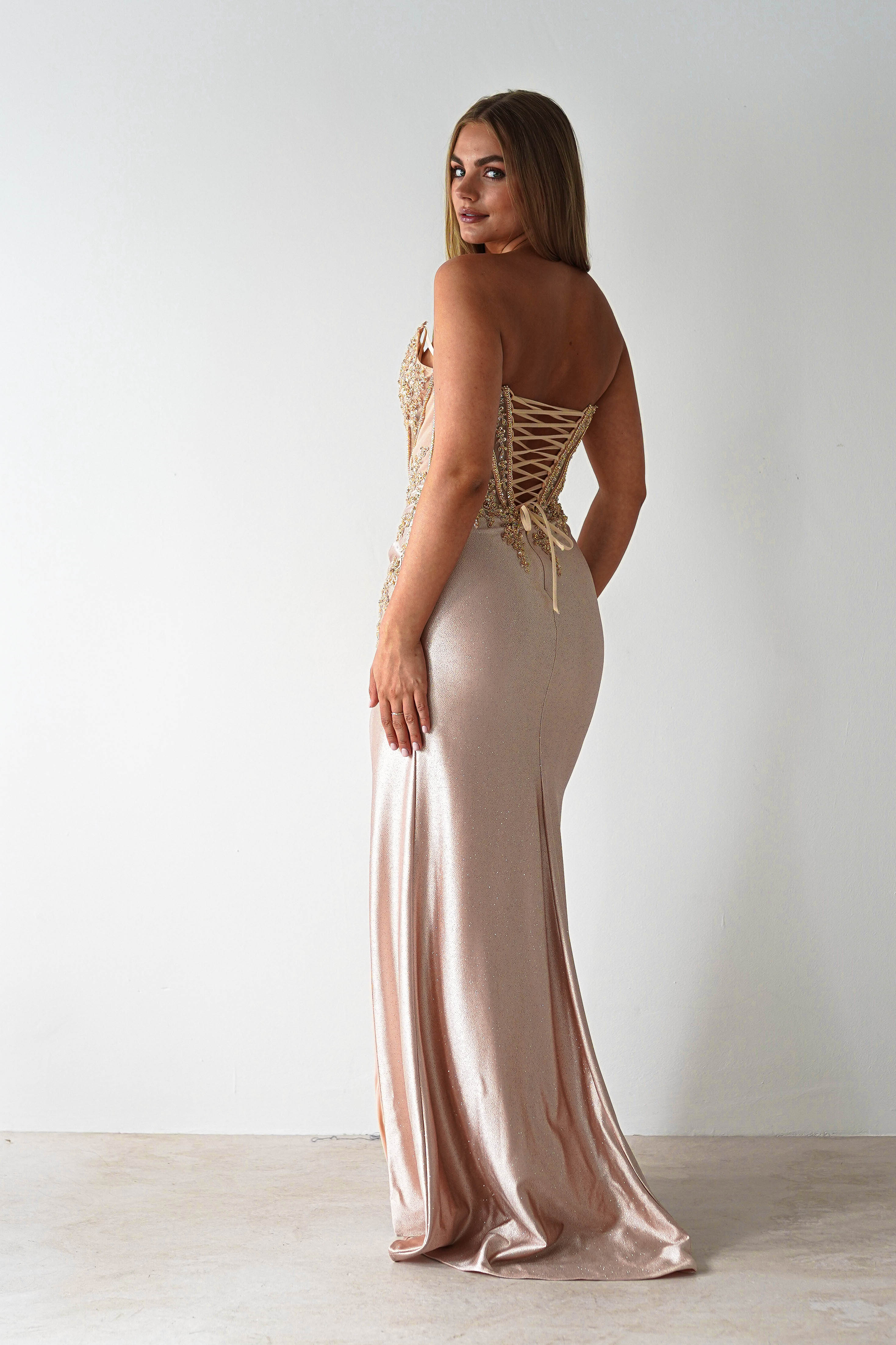 Caspian Embellished Bodycon Gown | Gold | Debs & Prom | Formal Gown | Oh Hello Clothing