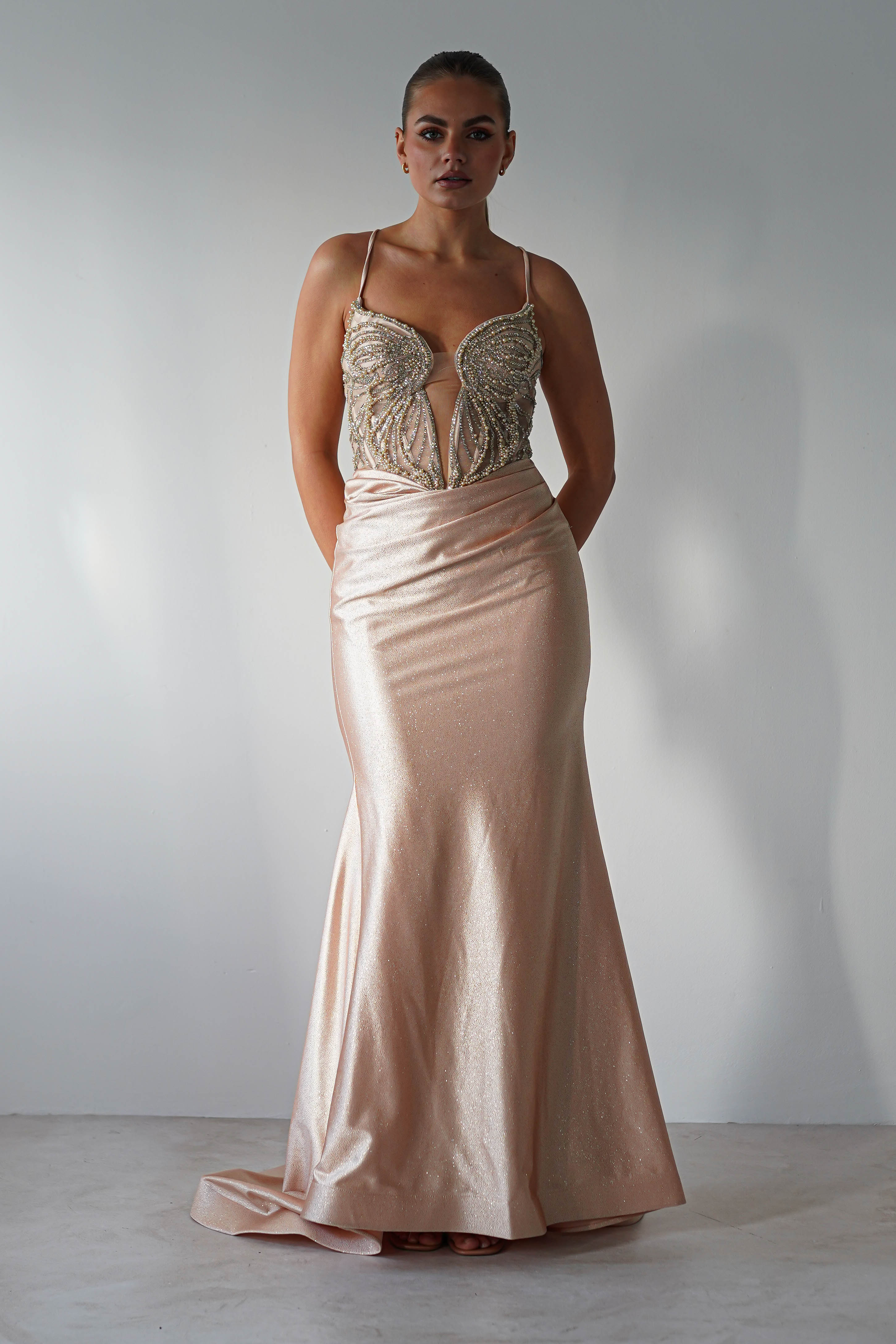 The Butterfly Embellished Bodycon Gown | Gold | Debs & Prom | Formal Gown | Oh Hello Clothing